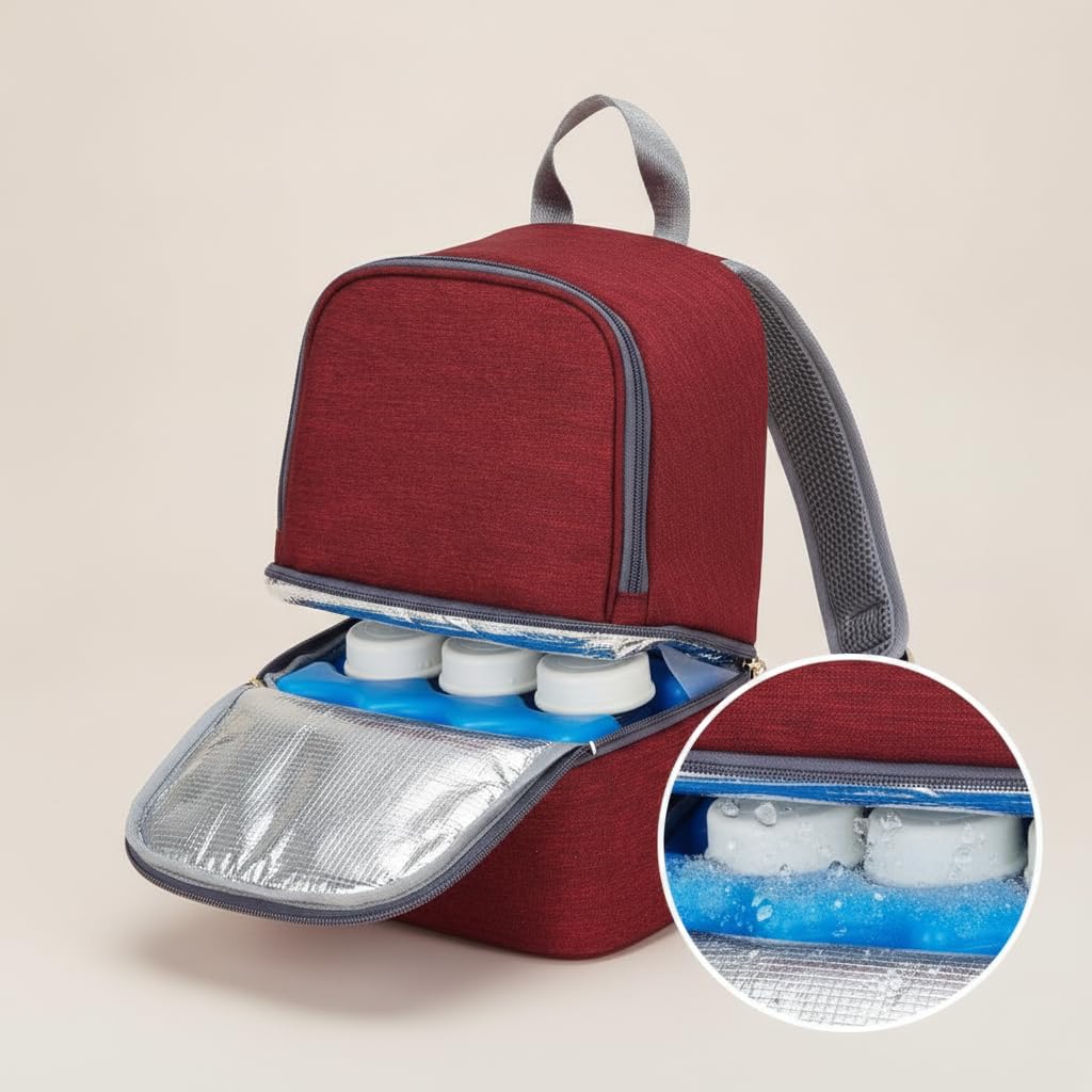 Sac isotherme lait maternel double couche pour allaitement, glacière souple, sac à dos transport, Rouge, Rouge