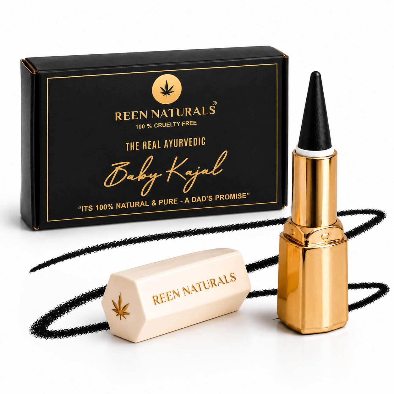REEN NATURALS Baby Kajal Stick | 100% Natural Ayurvedic & Herbal Kajal | Traditional Lamp Black Method | Gentle & Chemical-Free | Eye Kajal for Kids | Eyeliner & Eyebrow-image-14