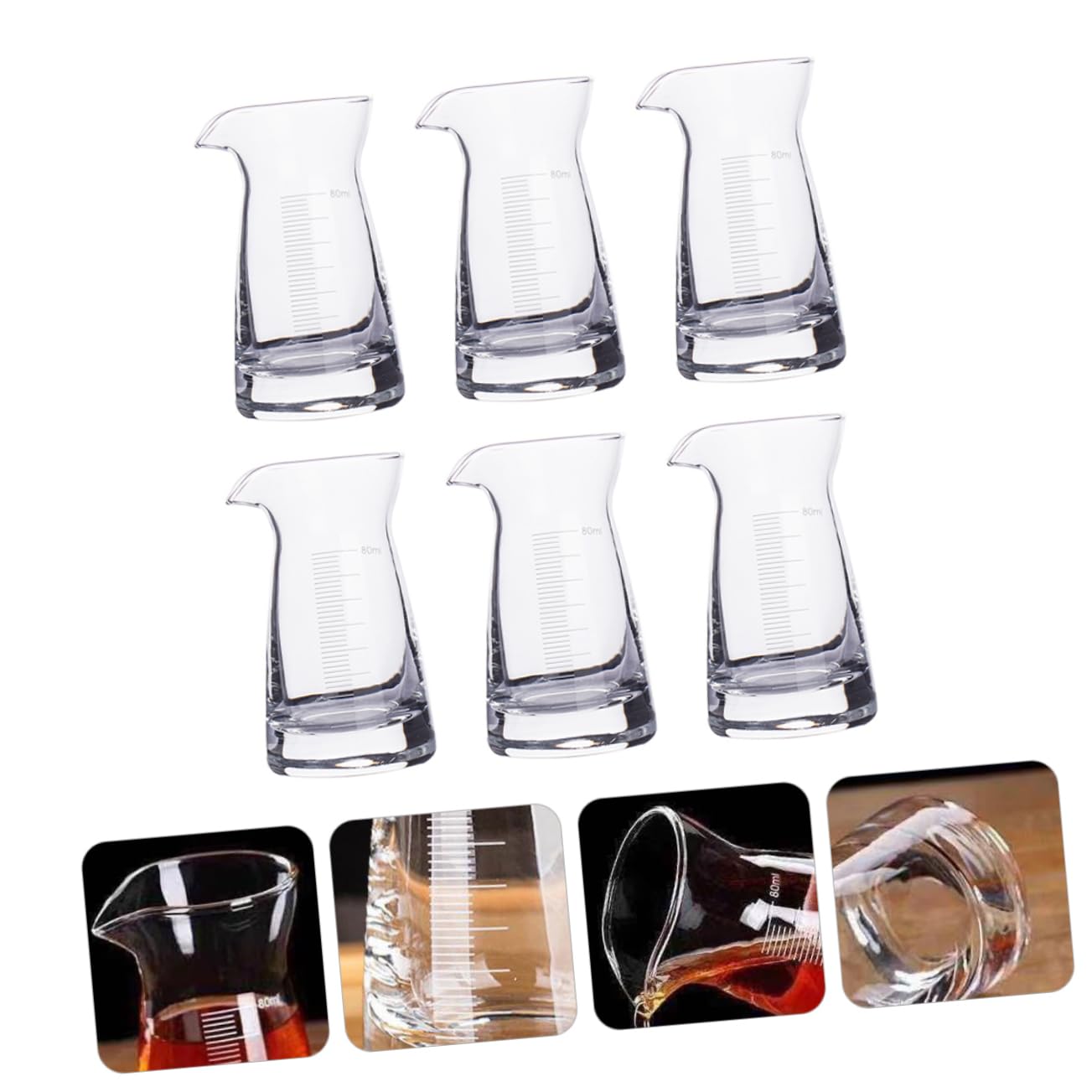 Cabilock 6 Pezzi Bicchieri Misuratori Vetro Trasparente con Graduazione Beccuccio per Versare Rapido Bar per Misurare Liquidi Come Whisky Vodka e Birra