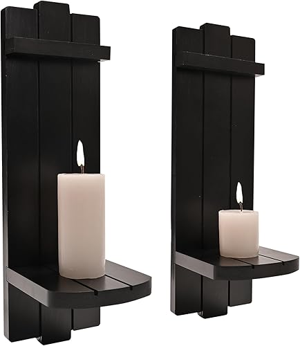 Miniatura 5 de Juego de 2 apliques de decoración de pared, portavelas de pared grande, decoración rústica de granja, arte de pared para el hogar, candelabros