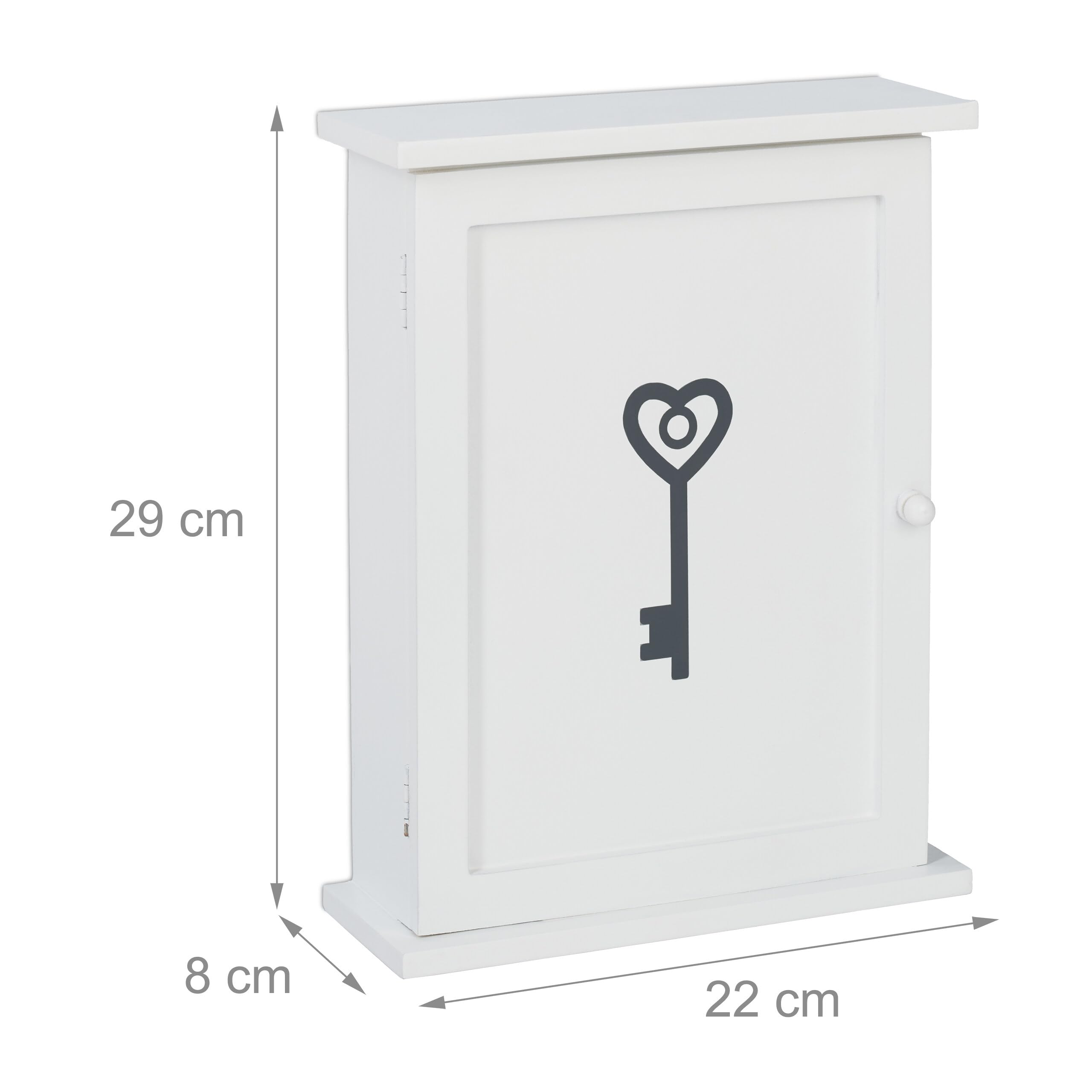 Relaxdays Caja de Madera para Llaves, Dibujo Llavecita, Estilo Casa de Campo, para Colgar, Armario de 29x22x8 cm, Blanco