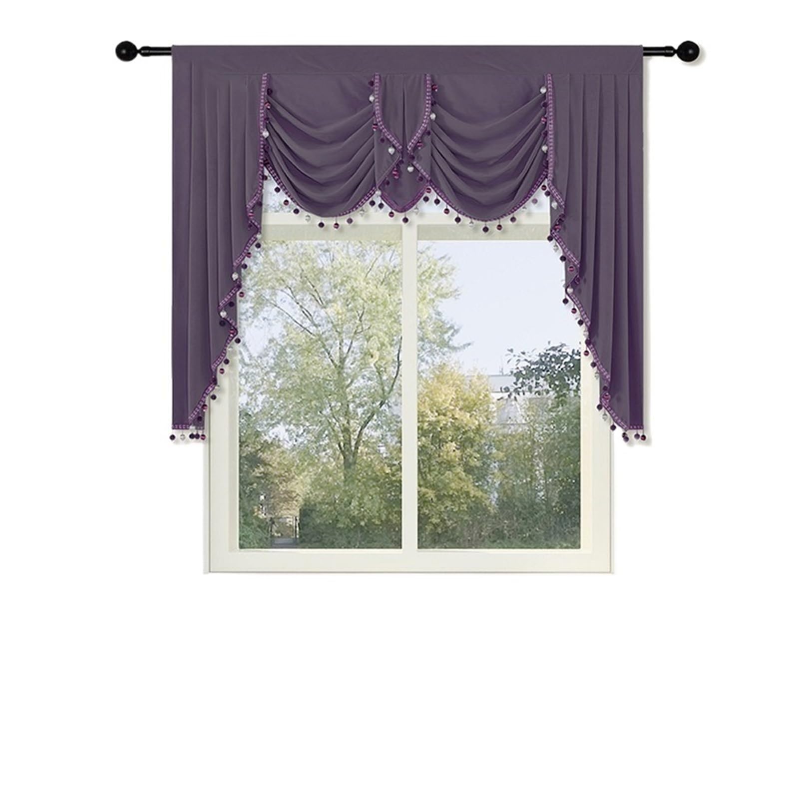 MFESFCS Swags For Windows Tassel Valance Velvet Short Curtain Double Wave Head Pelmet Living Room Bedroom Hotel Window Swag(Color4)