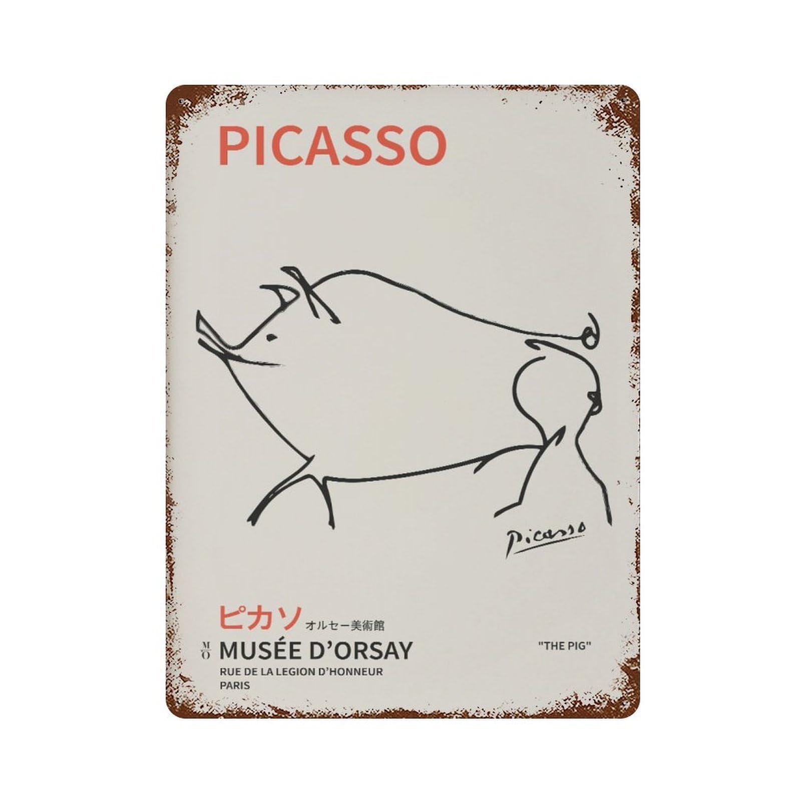 xiaoxiaoshen Picasso - Pig, Line Drawing Bedroom Vintage Gallery Wall Decor Art Metal Tin Poster Modern Home Decor Art Home Bar Shop Decorations Vintage Sign 40x30cm