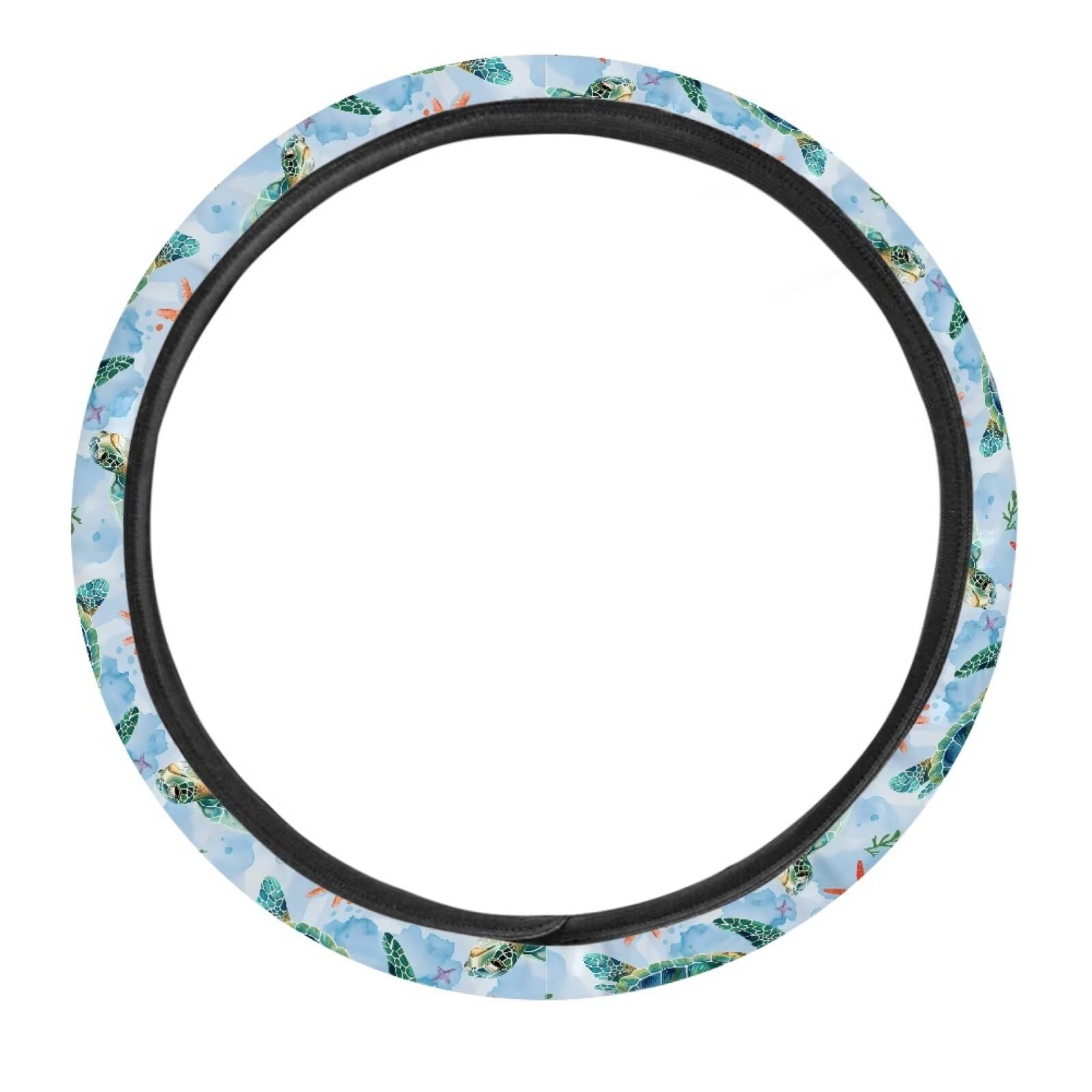 BIGCARJOB Art Blue Turtle Car Steering Cover Cute for Women Auto Auto Steering Wheel Protector Universal Steering Wrap Covers Breathable Steering Wheel Crap,Fit for Most Car, Trucks, SUV