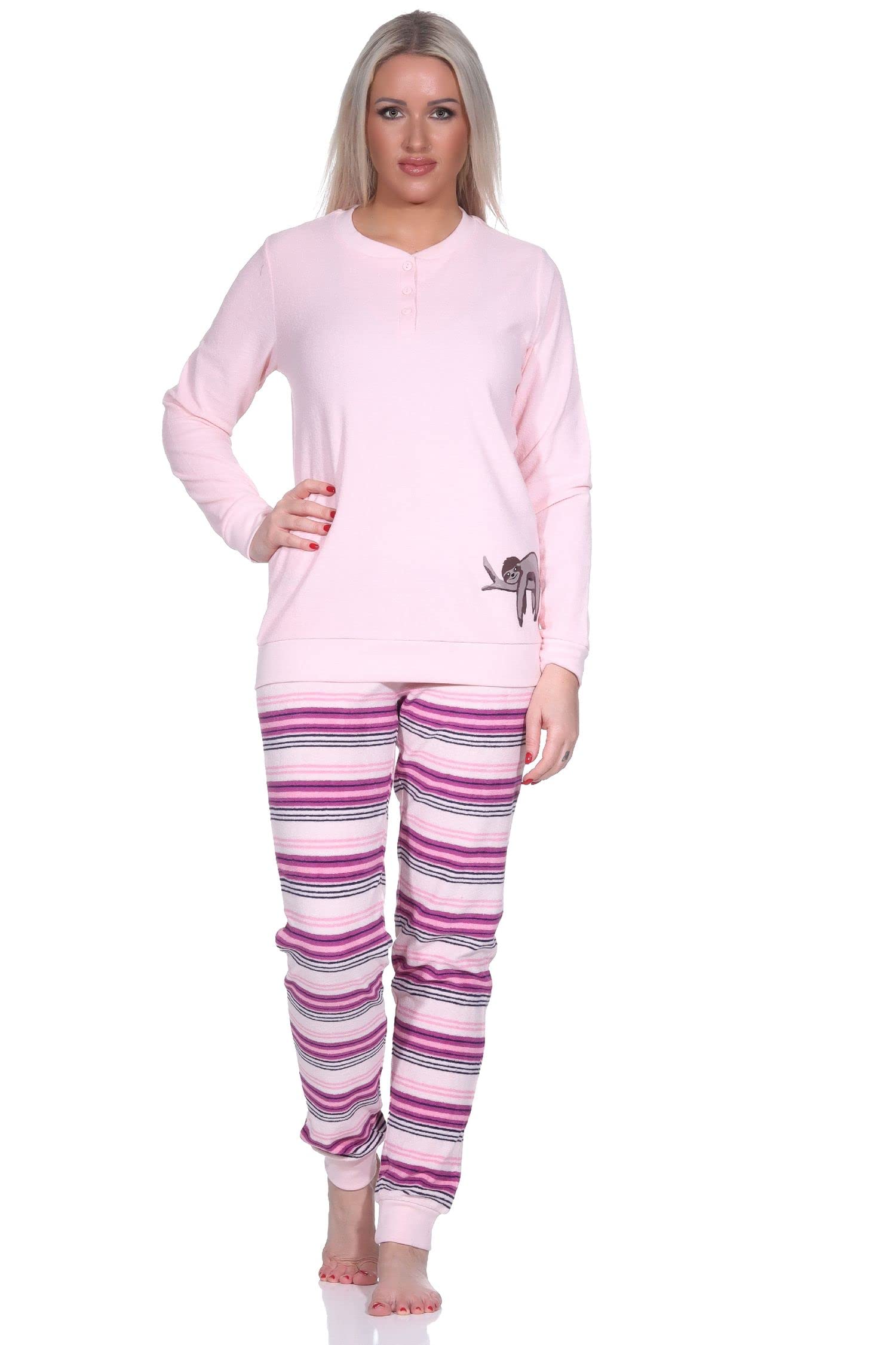 Normann Damen Frottee Pyjama Hose gestreift - süsses Tiermotiv - auch in Übergrössen