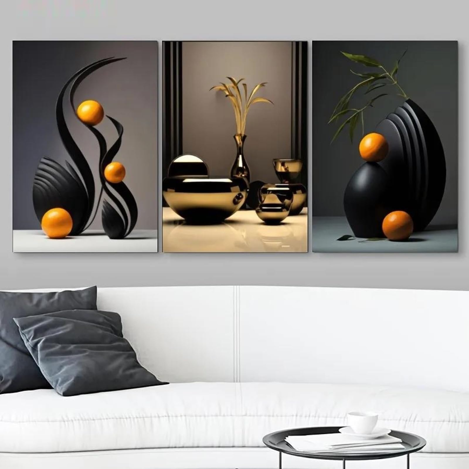 Yocheng 3pcs With Black And Orange Themed Canvas Wall Art Painting 21x30cmx3 No Frame