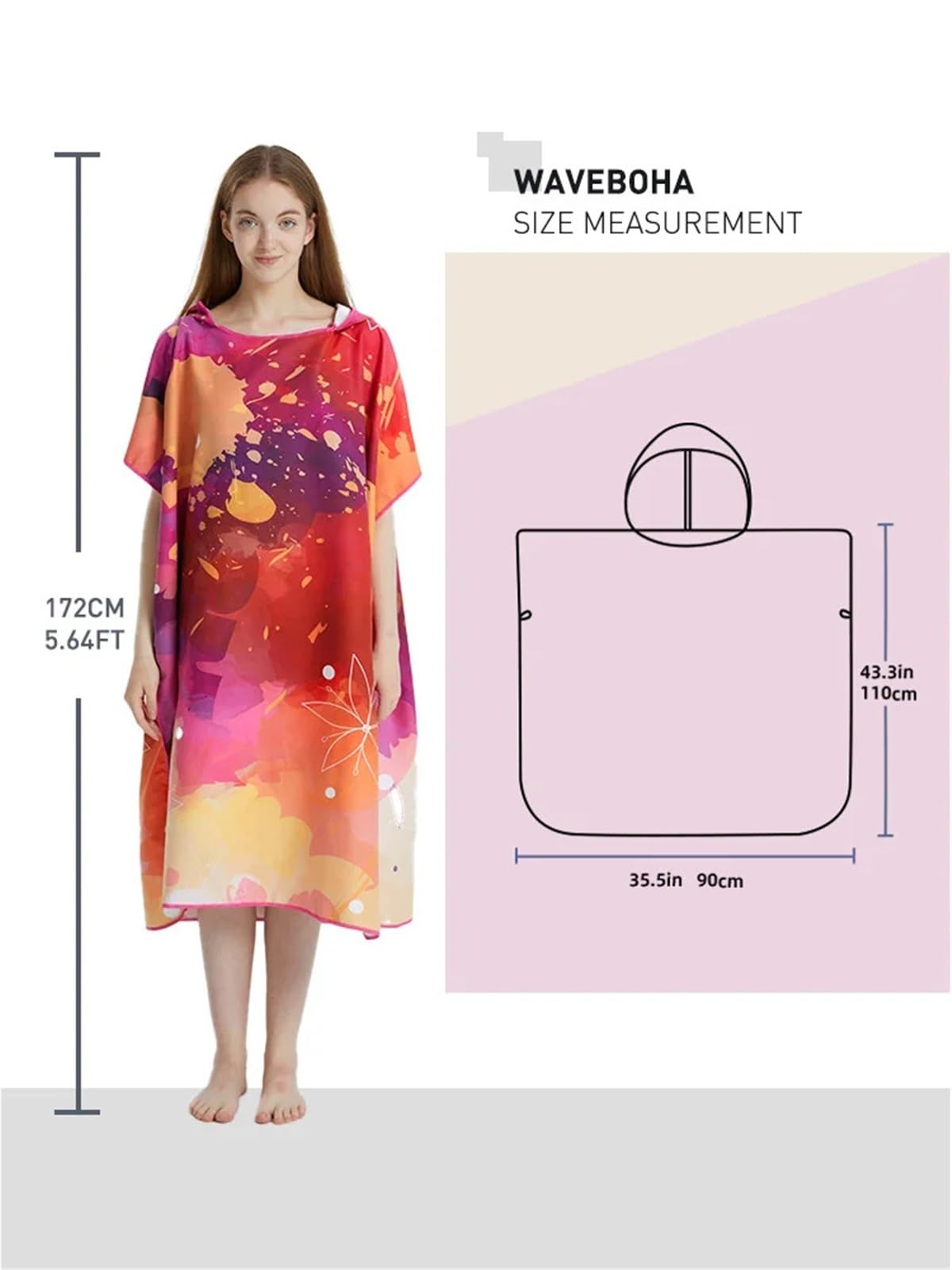 Poncho da surf, asciugamano ad asciugatura rapida, con cappuccio, accappatoio spiaggia in microfibra, poncho for cambiarsi, for adulti Poncho da Spiaggia