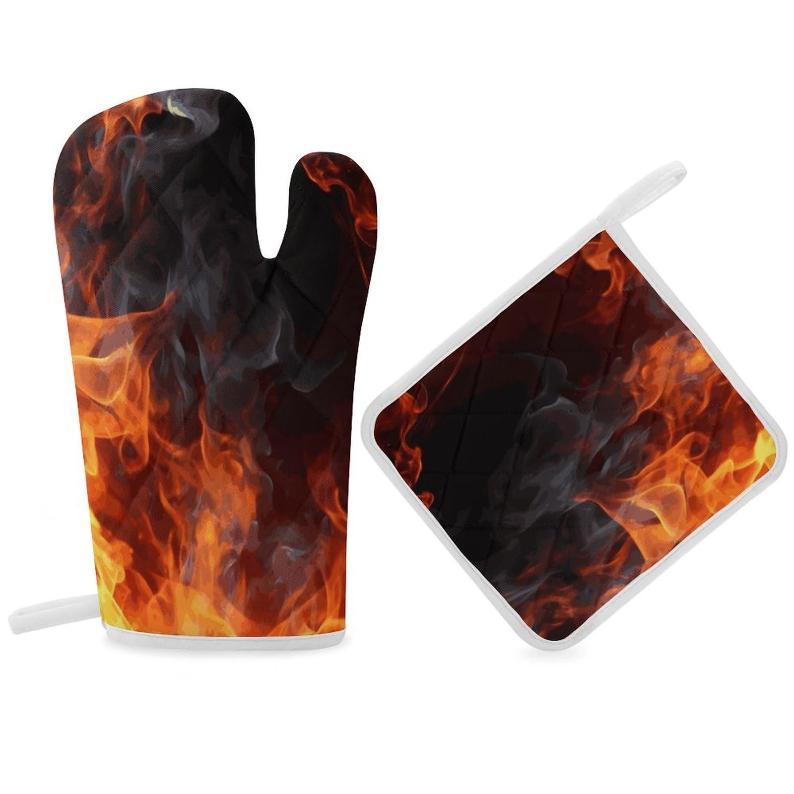 Fodpand Women's Style Fire Flame Smoke Oven Mitts And Pot Holders Sets,Oven Gloves For Kitchen Oven Mitts And Potholders For Baking Cooking Grilling Apartment Essentials
