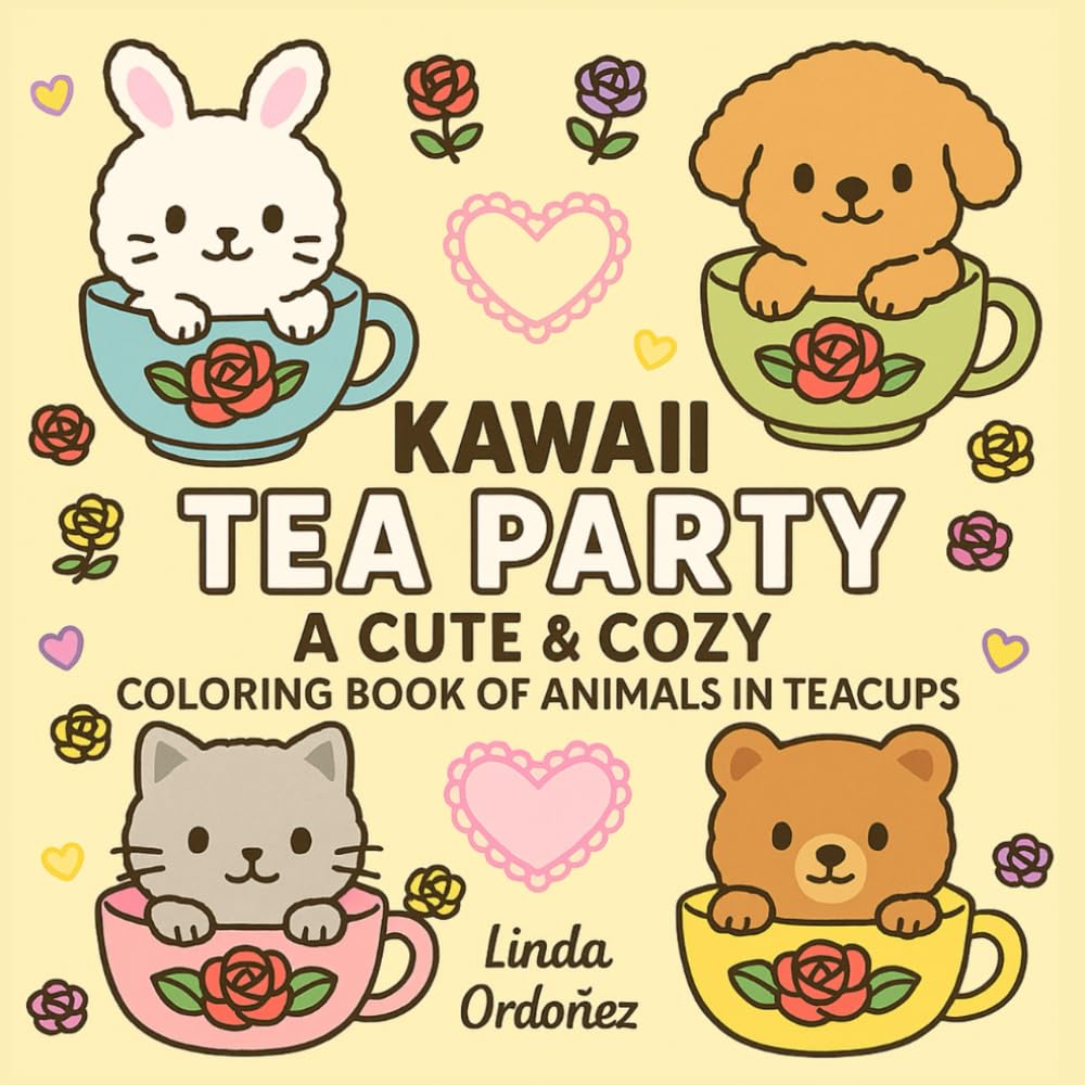 Kawaii Tea Party A Cute & Cozy Coloring Book Of Animals In Teacups