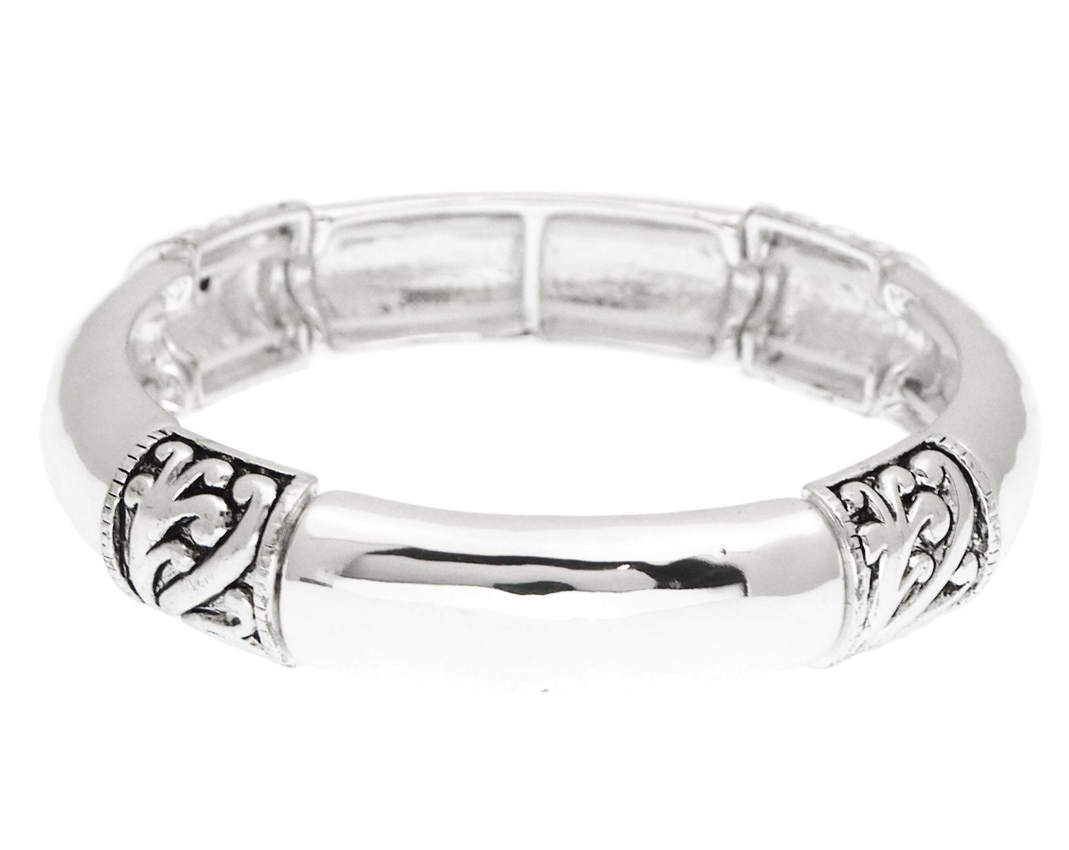 Chunky Polished Filigree Station Stretch Bangle Bracelet
