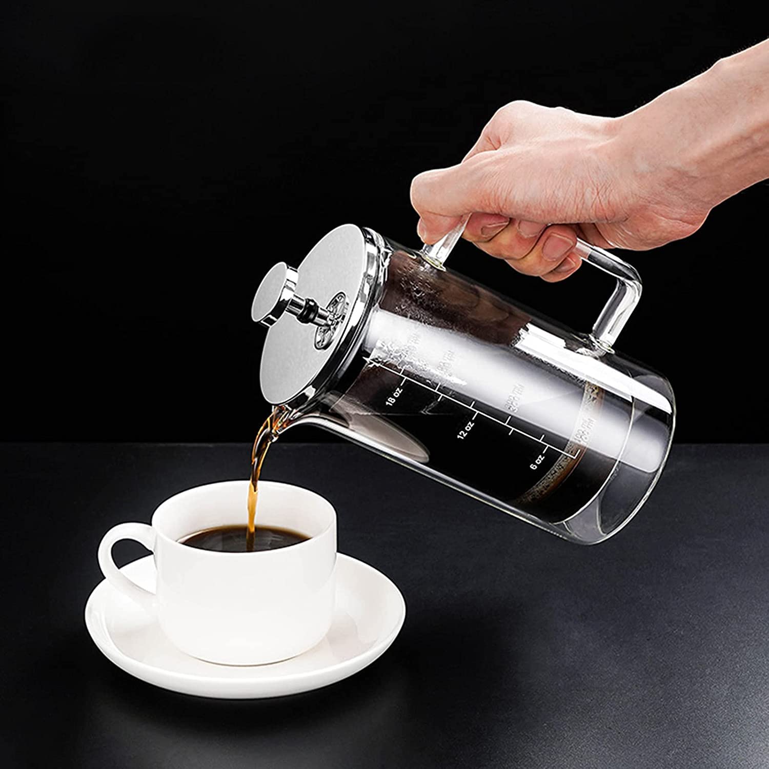 Genérico Cafetera De émbolo, De Filtración De Tres, Jarra De Vidrio para Café Frío, 600 Ml, Portátil Y Resistente Al Calor (600ml)