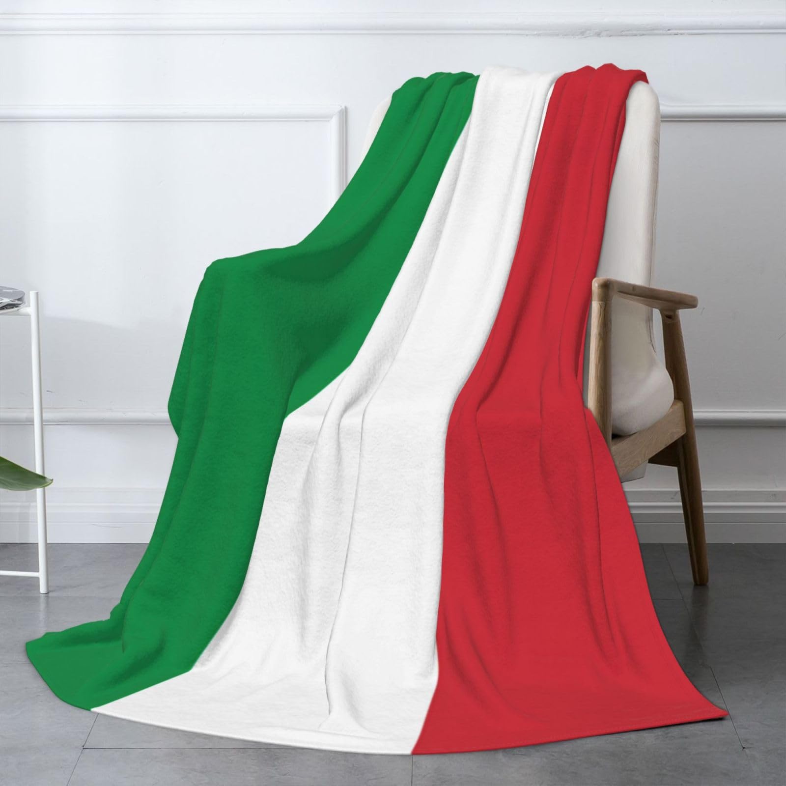 Coperta in morbido pile con bandiera italiana, comoda coperta autunnale per letti e divani, 177,8 x 203,2 cm, colore: nero