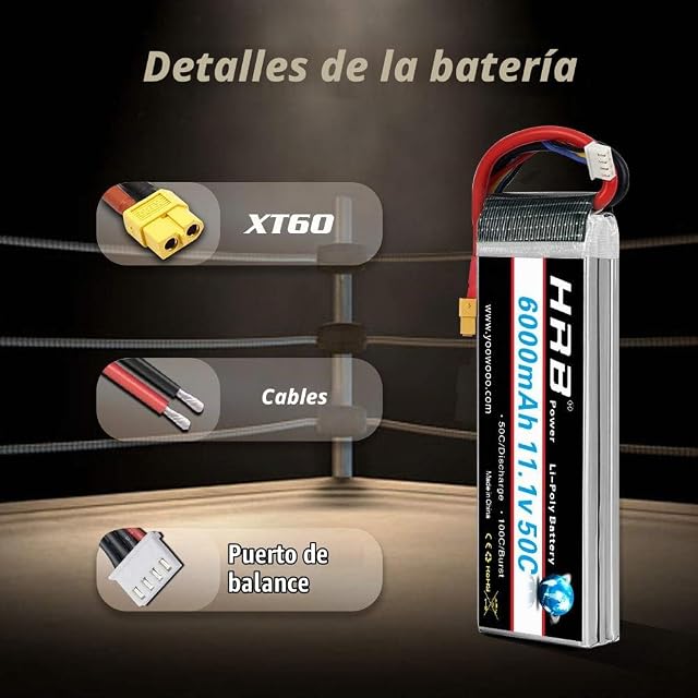 Foto 4 de 7 de HRB 3S 11.1V 6000mAh 50C RC LiPo batería con XT60 Plug para RC helicóptero RC Avión RC Hobby (XT60 Plug)