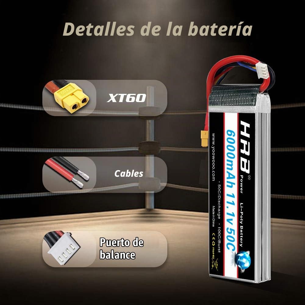 HRB 3S 11.1V 6000mAh 50C RC LiPo batería con XT60 Plug para RC helicóptero RC Avión RC Hobby (XT60 Plug)
