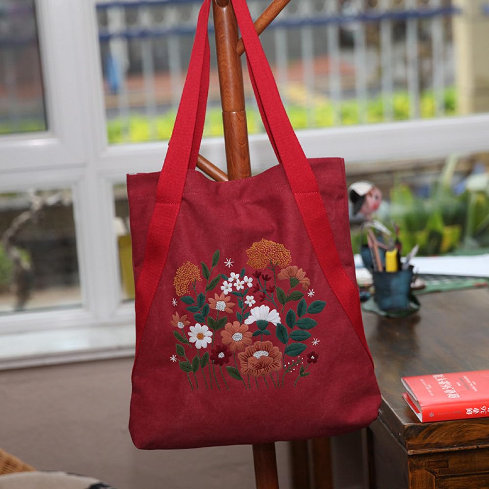 Canvas Tote Bag Kit De Bordado,Kits De Punto De Cruz De Lienzo Personalizado Para Principiantes, Kits De Manualidades Para Adultos, Con Patrón Que Incluye Bolsa De Bordado, Aros De Bordado, Aguja E