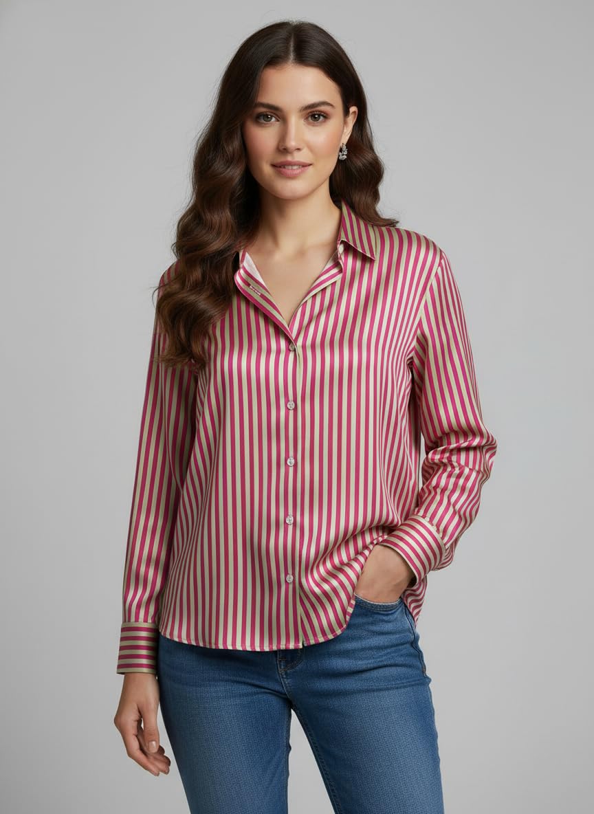 ANNI Designer Bedrucktes Damenhemd aus Baumwollmischgewebe, langärmelig, normale Passform, Hemdkragen, legere Bürokleidung, elegante Western-Kleidung für den Alltag, Hochzeit, Party