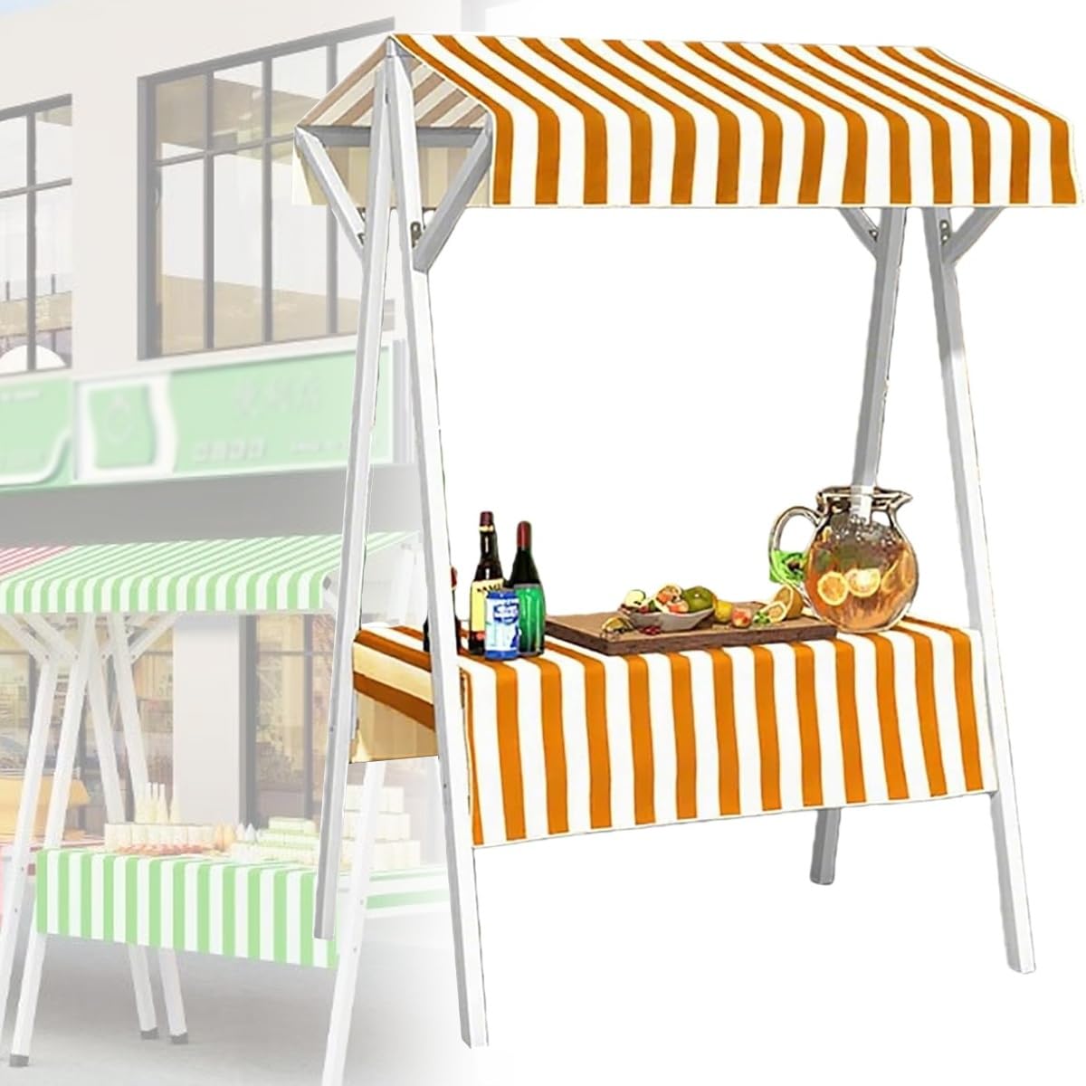 GLETSF Portable Dining Cart with Sunshade Canopy, Foldable Market Stall Kiosk, Outdoor Vendor Cart for Food Display at Markets & Street Events,Orange-190x20cm