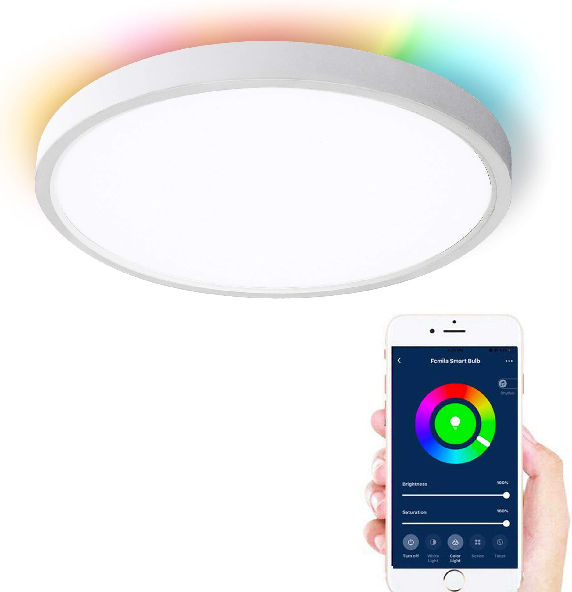 Lonon Smart Light,Smart Home Ceiling Light Fixture,20w Dimmable Brightness Front Led Light Fixture and 4w RGB Back Led Light for Bedroom WiFi App Control,Flush Mount Ceiling Light 12inch