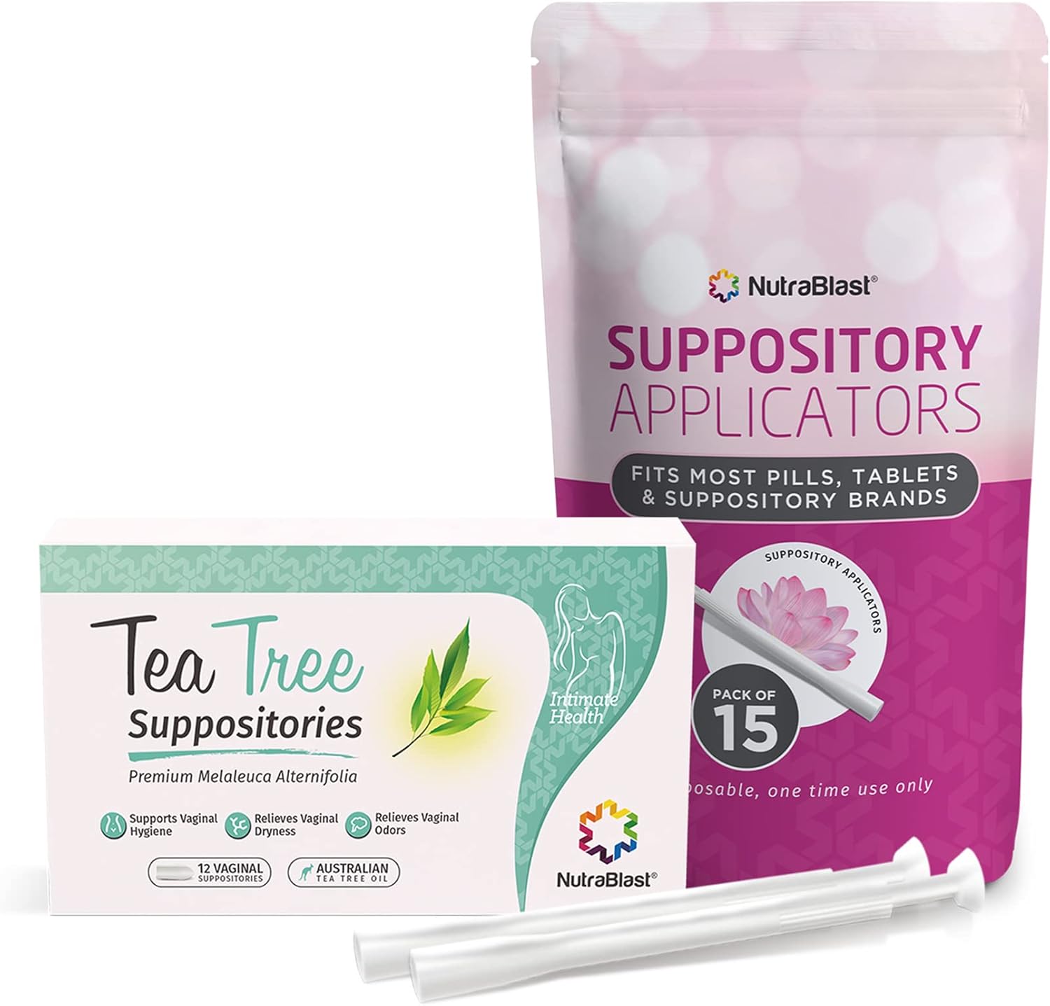 NutraBlast Tea Tree Oil Vaginal Suppositories w/Applicators (12 Suppositories & 15