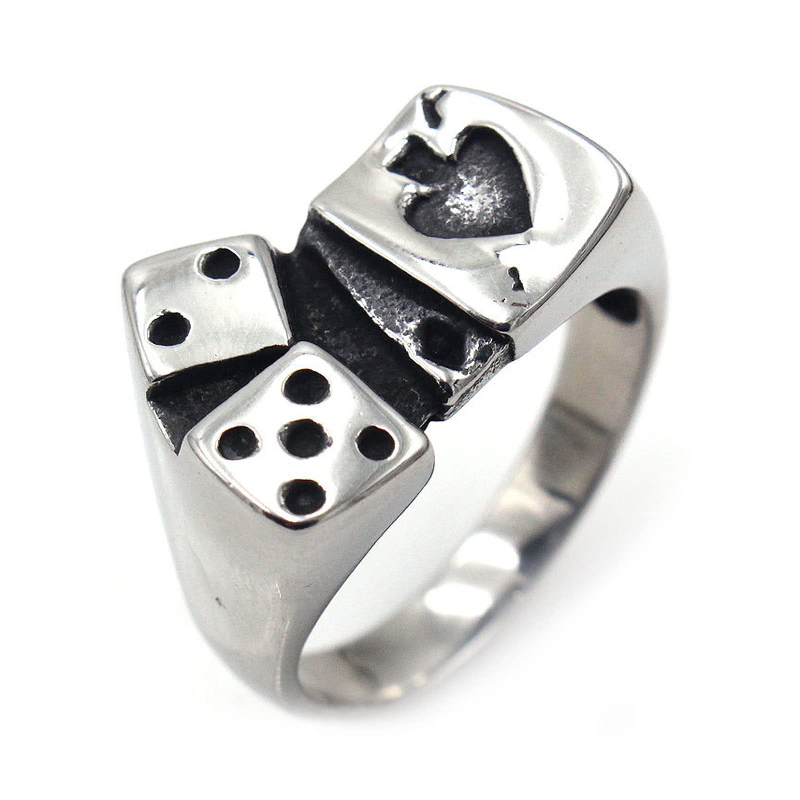 Bague en acier au titane pour hommes au design rétro de cartes à jouer