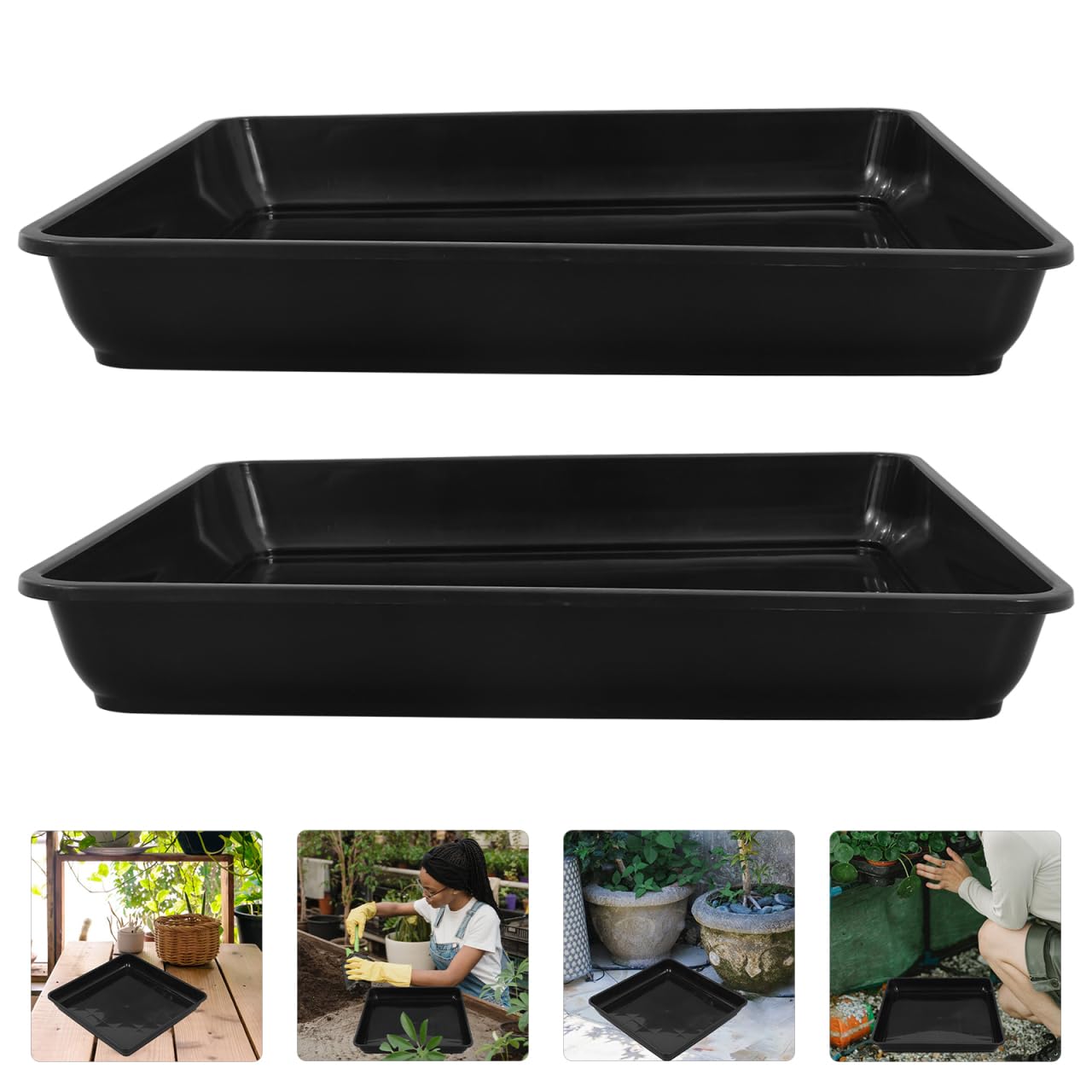 BESPORTBLE 2 sottovasi quadrati per vasi: sottovaso in plastica, per vasi di fiori, per interni ed esterni, 41 x 41 x 5,50 cm
