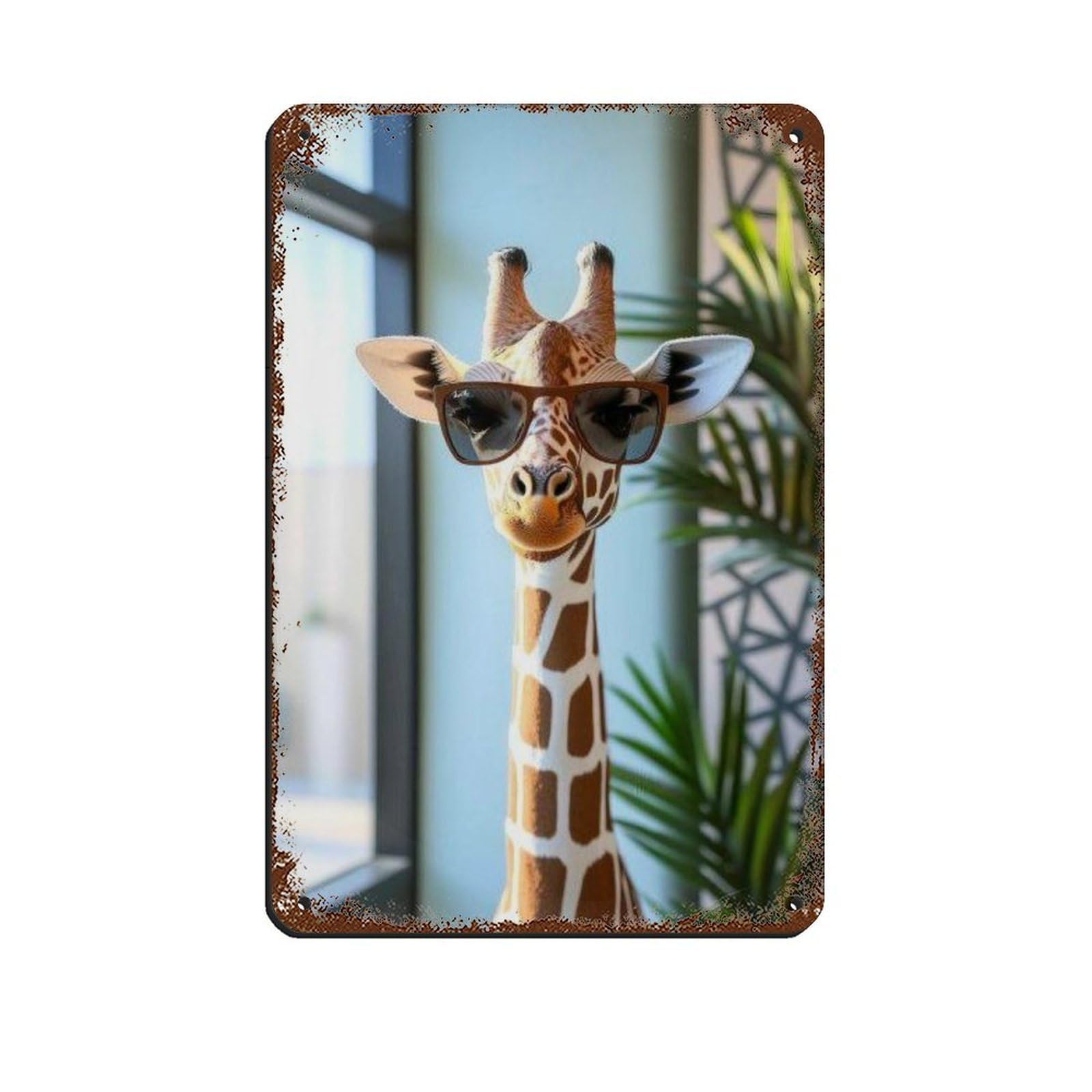 Lxwnze 20L X 30W Cm Quirky Animal Art, Giraffe With Sunglasses Tin Sign Vintage Metal Pub Club Cafe Bar Home Wall Art Decoration Poster Retro 8X12inch(20X30cm)