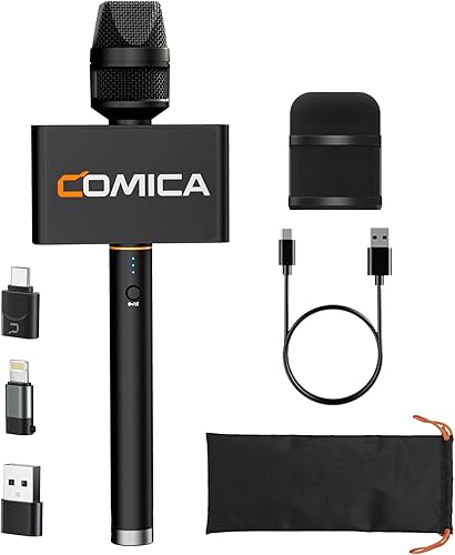 COMICA Revo S Micrófono de mano inalámbrico, micrófono profesional de entrevista de mano para iPhone16 15, teléfonos Android, computadoras