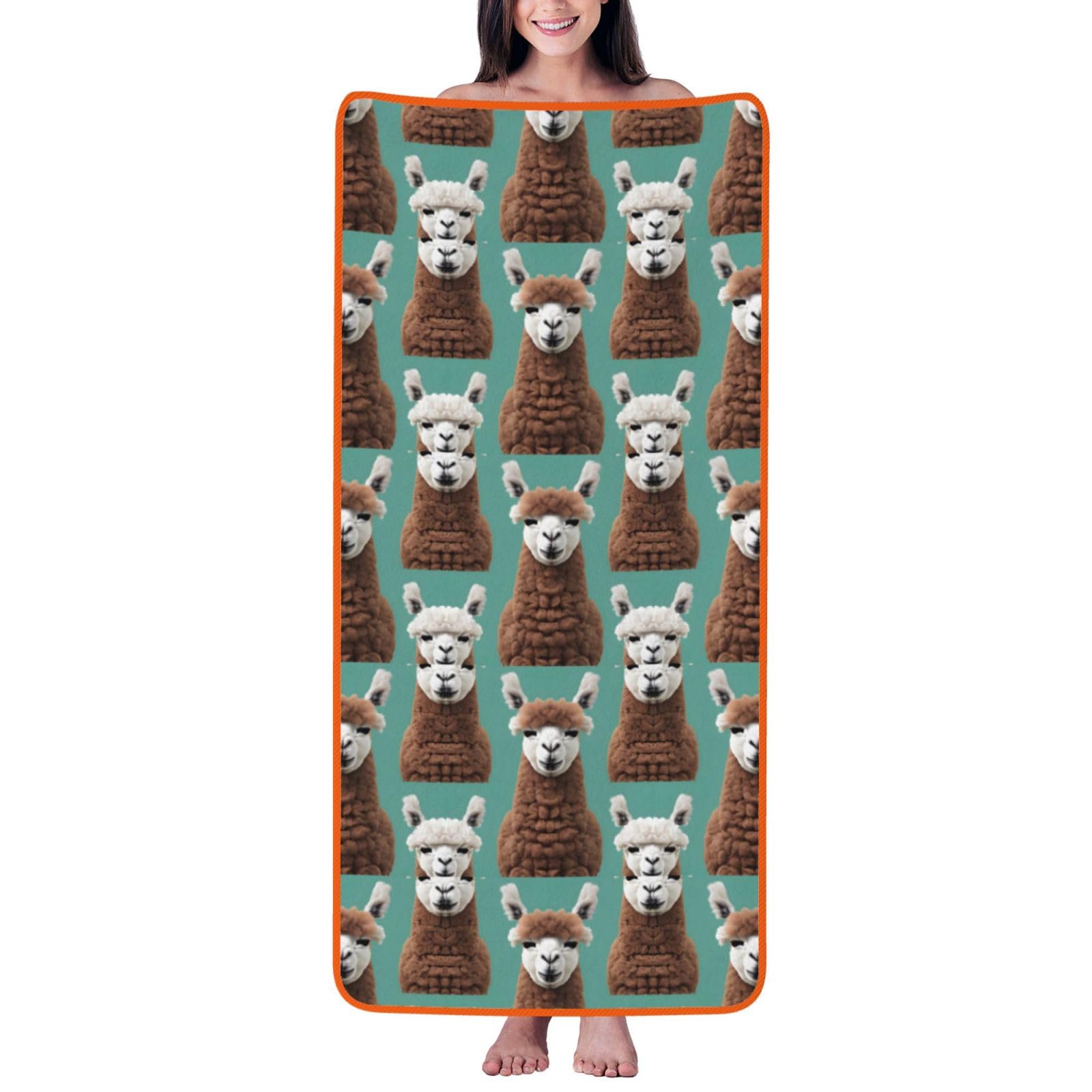 Nimongt Unisex Orange Alpaca Llama Print Lightweight Comfort Coral Velvet Bath Towel Home Bathroom Hotel Spa Beach Travel