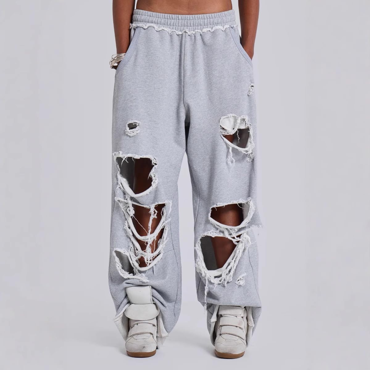 Women Sweatpants Ripped Adjustable Knot Loose Casual Trousers Y2K Hip-Hop - Image 4