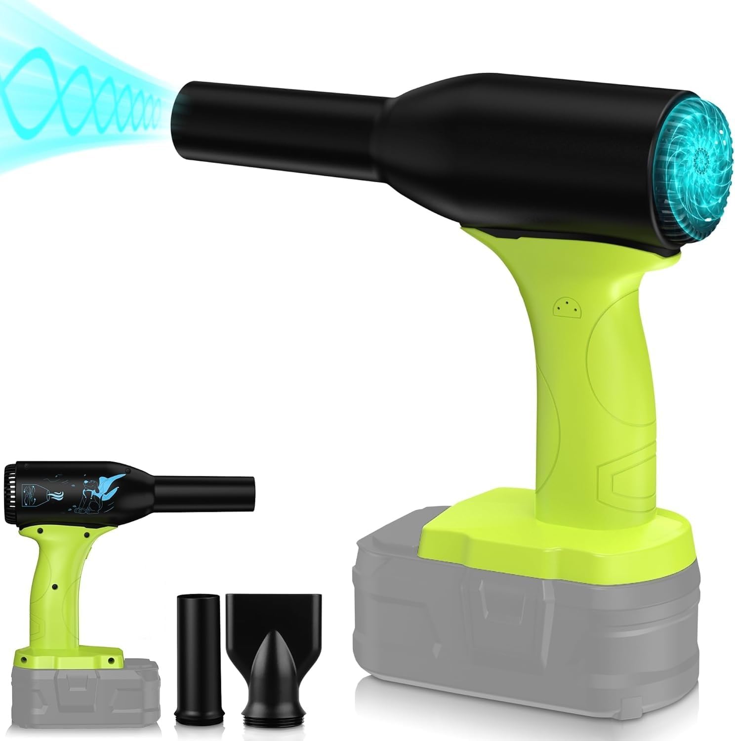 3 Gear Cordless Blower Fan for Ryobi 18V Li-ion Battery, YUHDWRE 90000RPM Compressed Air Duster Super 400W for Ryobi Leaf Blower 18V for BBQ Computer Car Keyboard(No Battery)