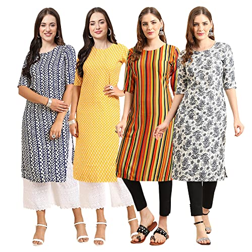 Image of Pinkmint Women's Crepe Digital Print Straight Kurta [Pack of 4]