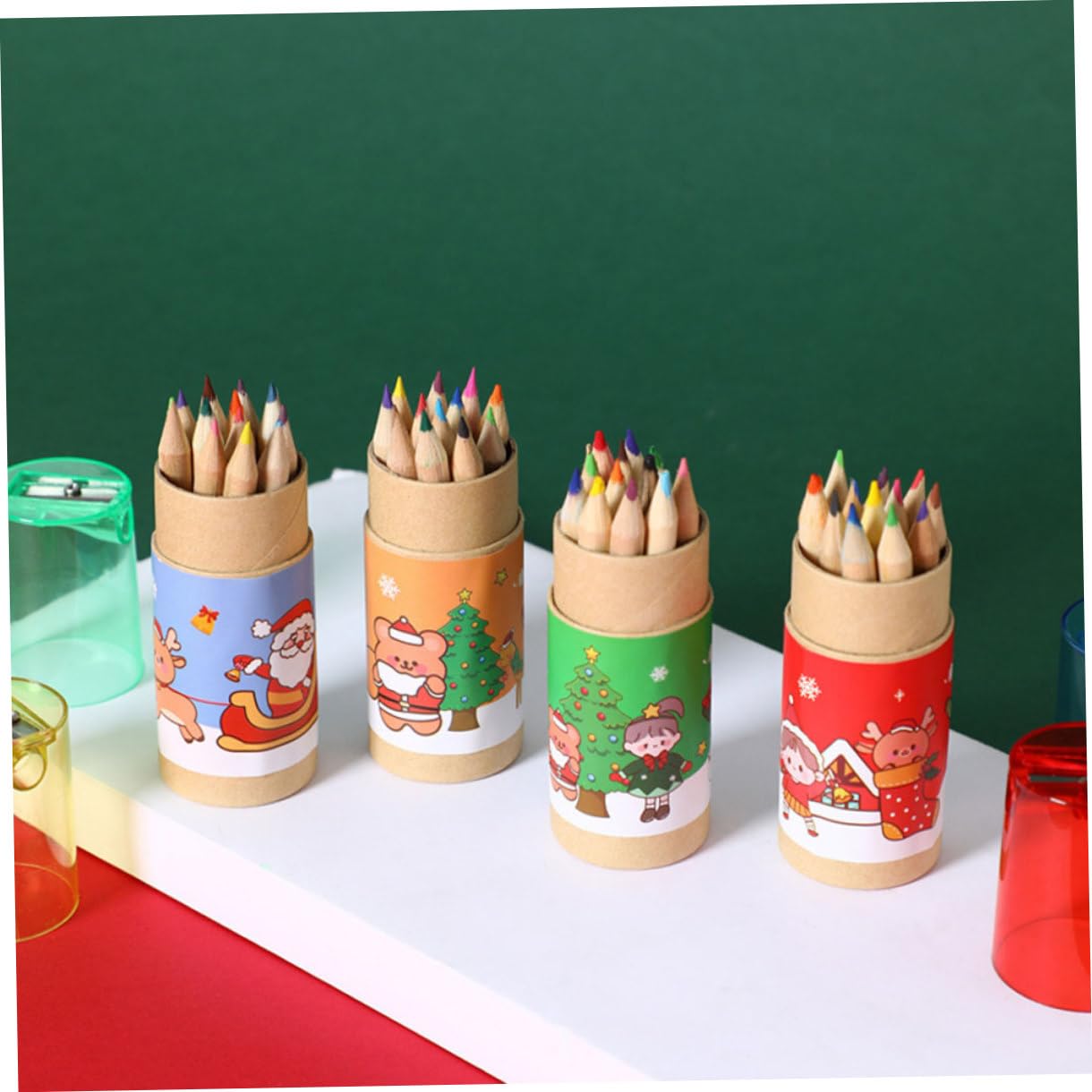 SHINEOFI 5 Series 12 Lápices De Lápices De Dibujo Navideños Con Goma De Borrar Aula Navidad De Preescolar Lápiz De Dibujo Lapiz Cajas Madera 4 Cajas*5