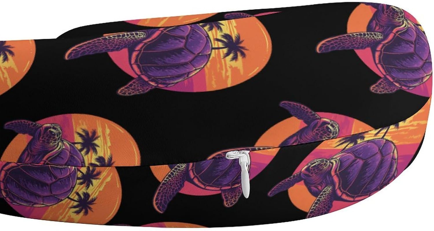 Sea Turtle Sunset Palm Trees Memory Foam Pillows U Shaped Travel Neck Pillow