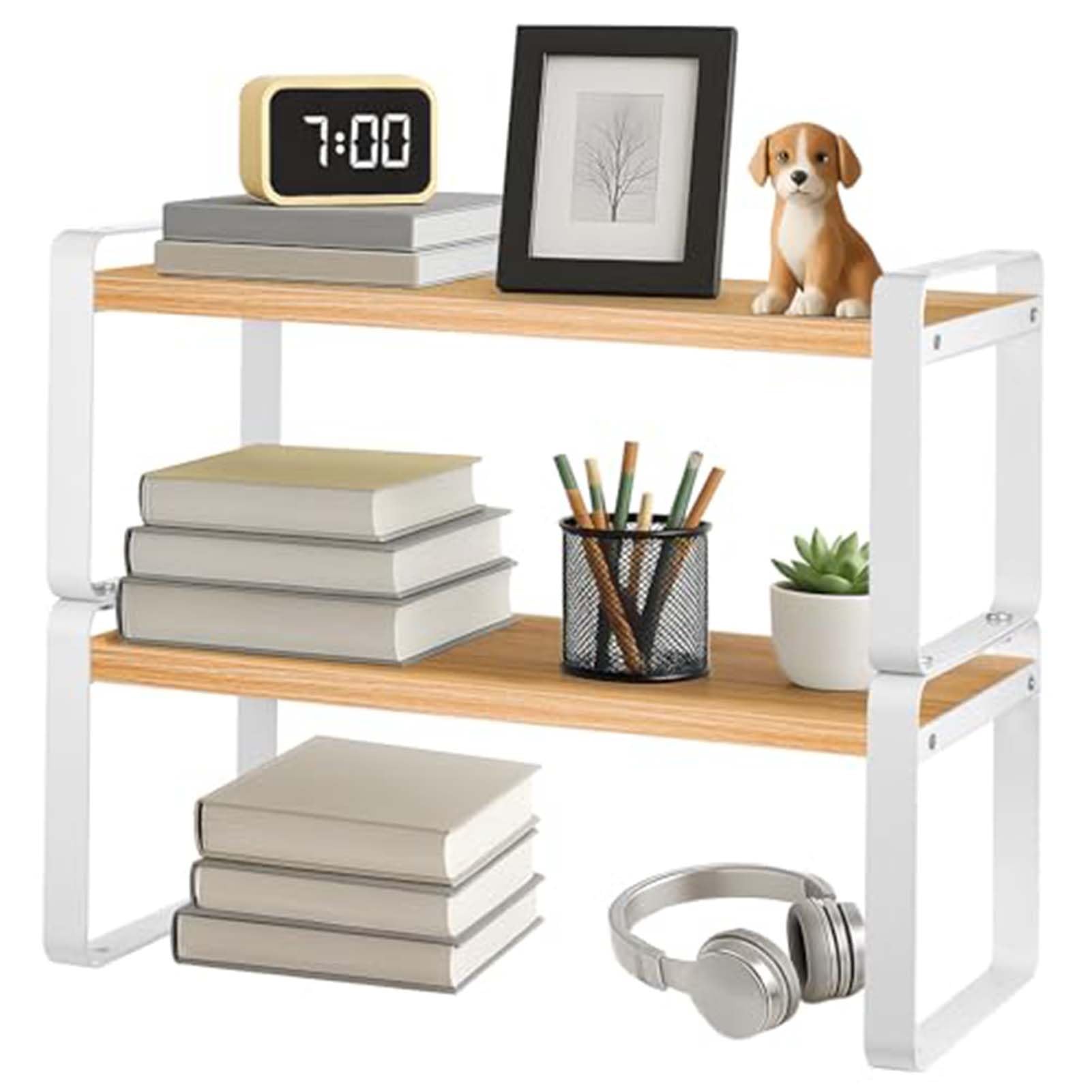 Supporto Da Scrivania In Legno A 3 Livelli, Organizer Da Scrivania Per Ufficio, Libreria Multiuso Da Banco Per Piccoli Spazi, Organizer Da Scrivanias Per Ufficio(White Wood)
