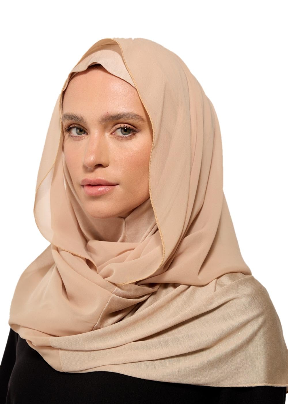 HoM Luxury Instant Chiffon Hijab & Wrap – Lightweight Elegance, No Pins | Made in Turkey, Beige, Standard