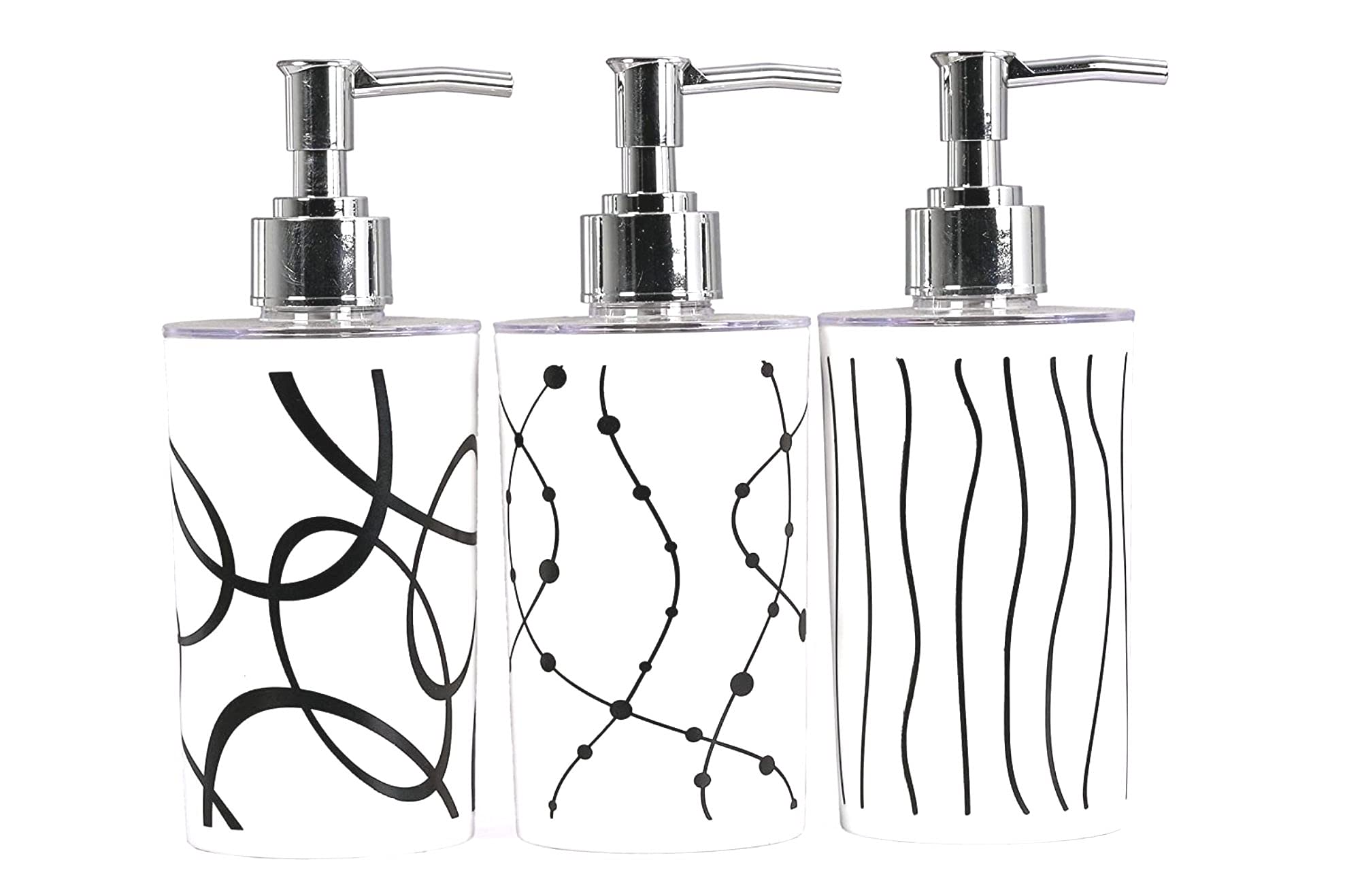 Laget Soap Dispenser Bottle Set Refillable with Pump for handwash in Bathroom Kitchen Sink, White Plastic Body and Chrome Finish top (Set of 3)