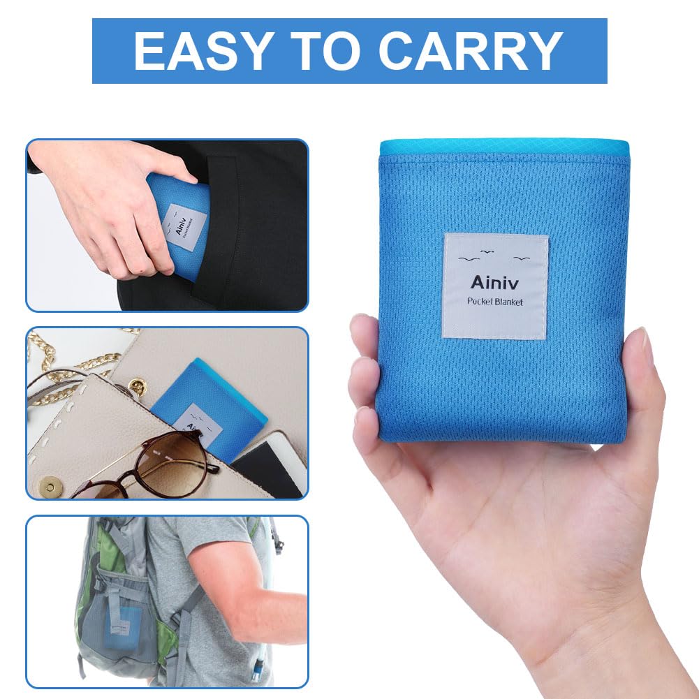 Ainiv Mini Coperta da Picnic Tascabile, 110 x 140 cm, Ultraleggero Coperta da Spiaggia Portatile Tappetino da Picnic Pocket Portatile Tappetino da Spiaggia per Campeggio, Trekking, Montagna, Viaggi