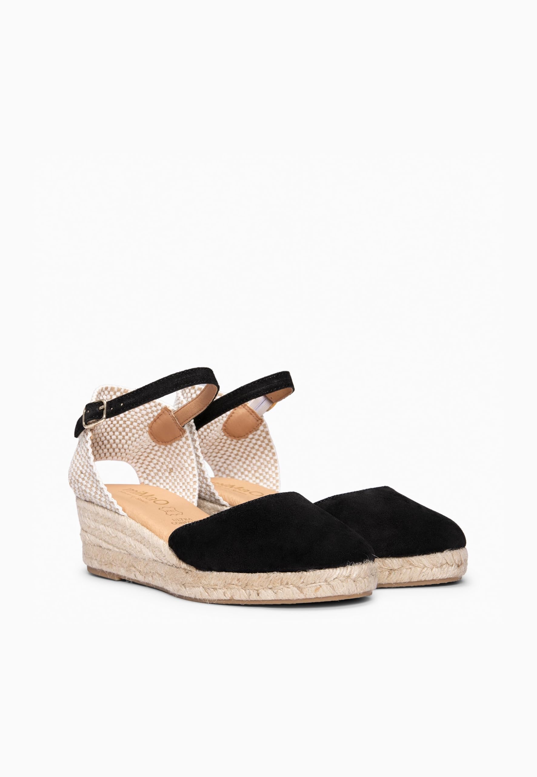 miMaO. Espadrilles à petit talon compensé en cuir pour femmes. Fabriquées en Espagne