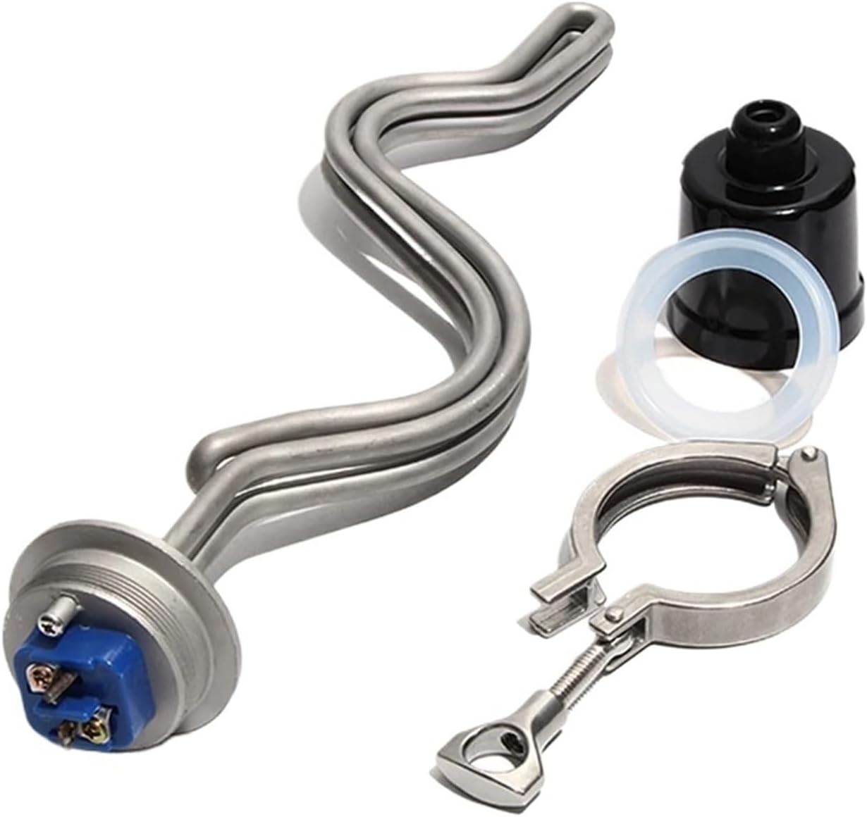 1 Inch BSP/DN25 Thread Immersion Heater for Brewing Equipment 4.5KW-6.5KW 2 Tri-clamp Heating Element with Accessory(With adapter-240V,6.5KW 350mm)