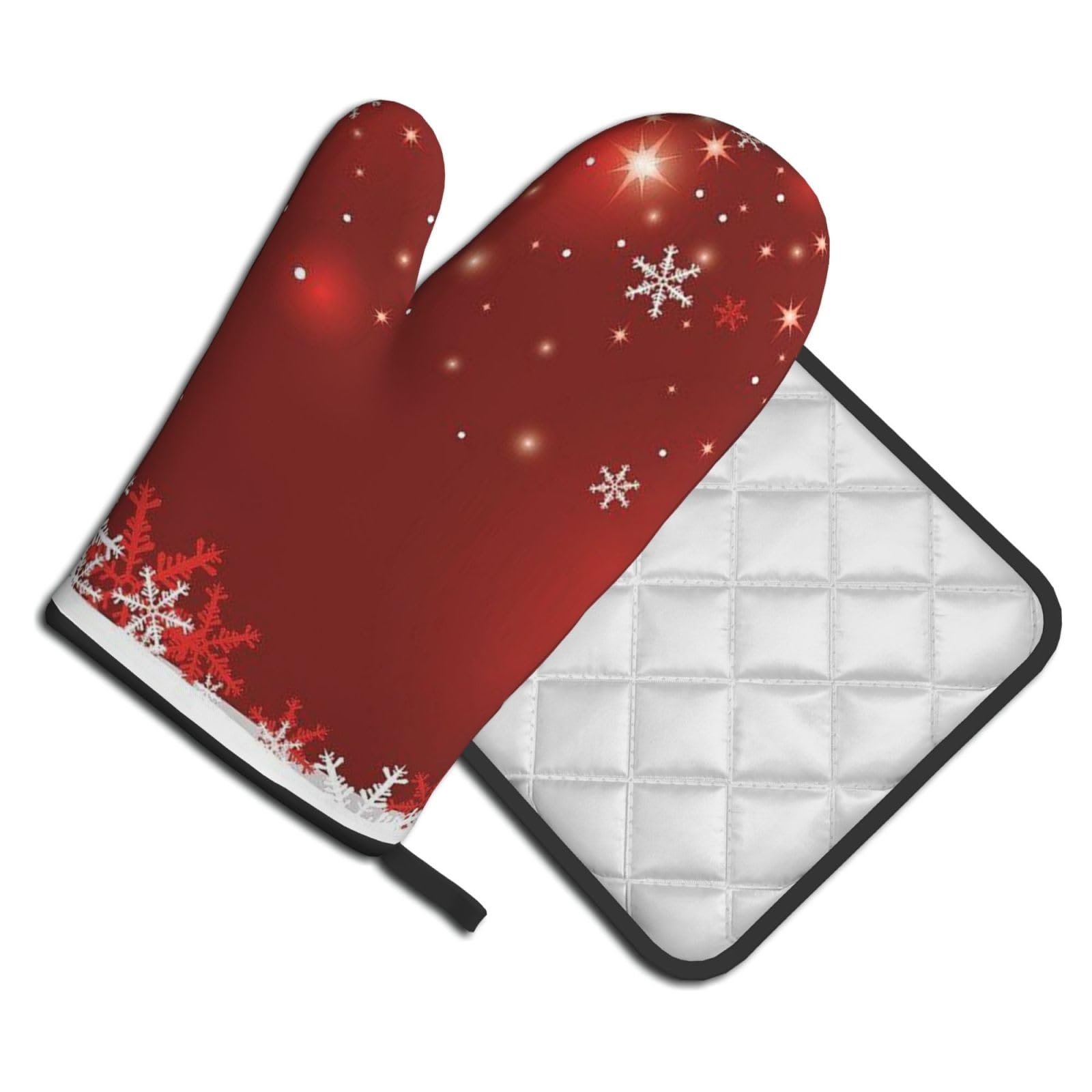 Oven Mitts and Pot Holders Set of 2 Pcs, Christmas Printed Heat Resistant Kitchen Gloves Potholders for Cooking Baking Grilling