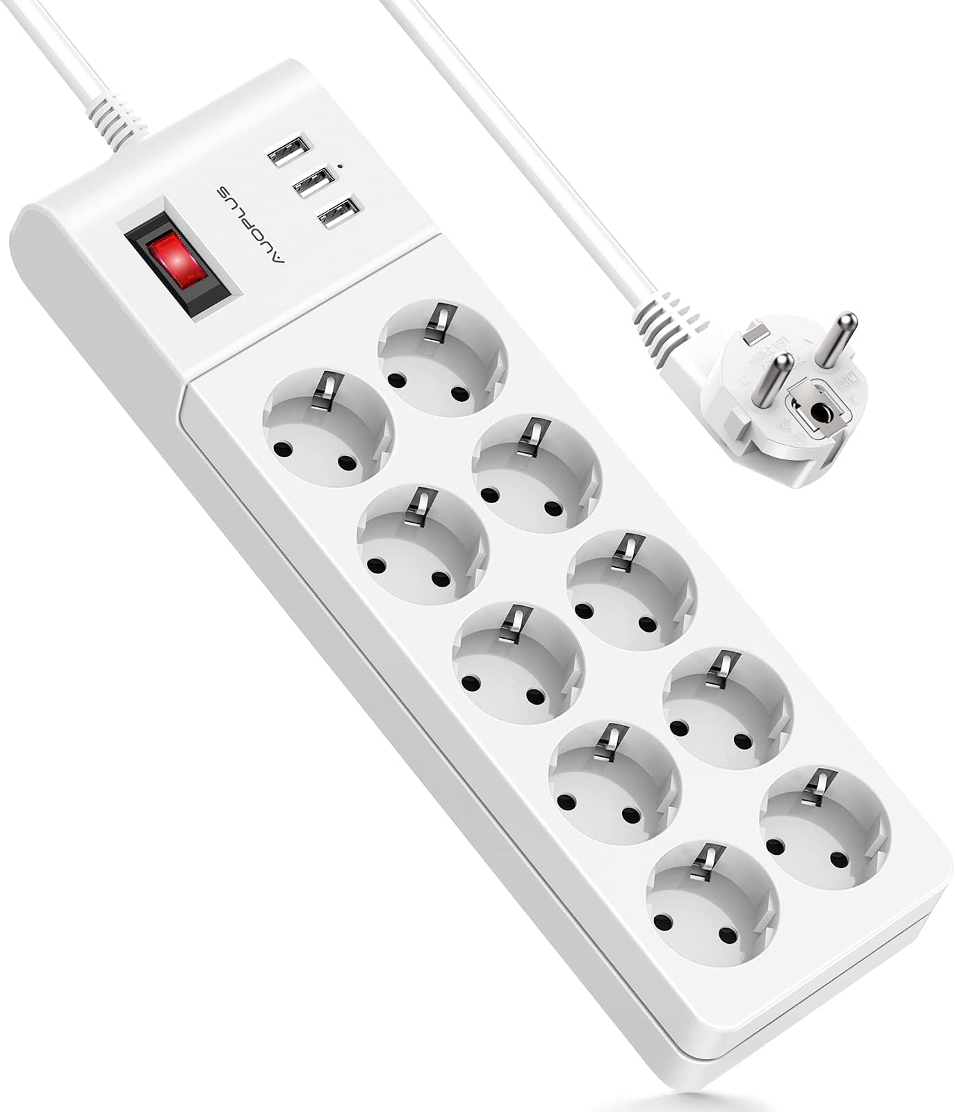 Steckdosenleiste mit USB,AUOPLUS Mehrfachsteckdose mit 10 Fach und 3 USB,Steckerleiste mit