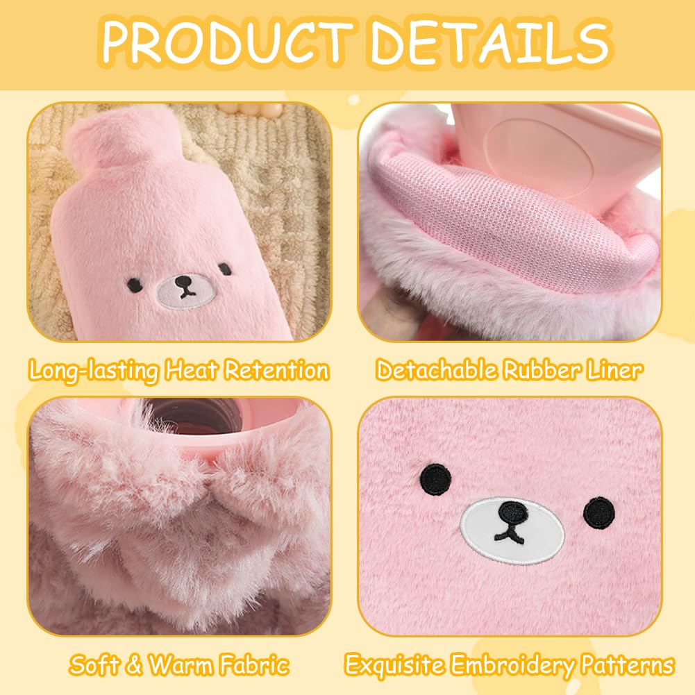 Flintronic Bouillotte Enfant, 2L Bouillotte avec Housse en Peluche Douce, Mains et Pieds Chauds, Amovible et Lavable, Anti-fuite et Antidéflagrant, Jolie Bouillottes Eau Chaude pour Enfant et Adulte