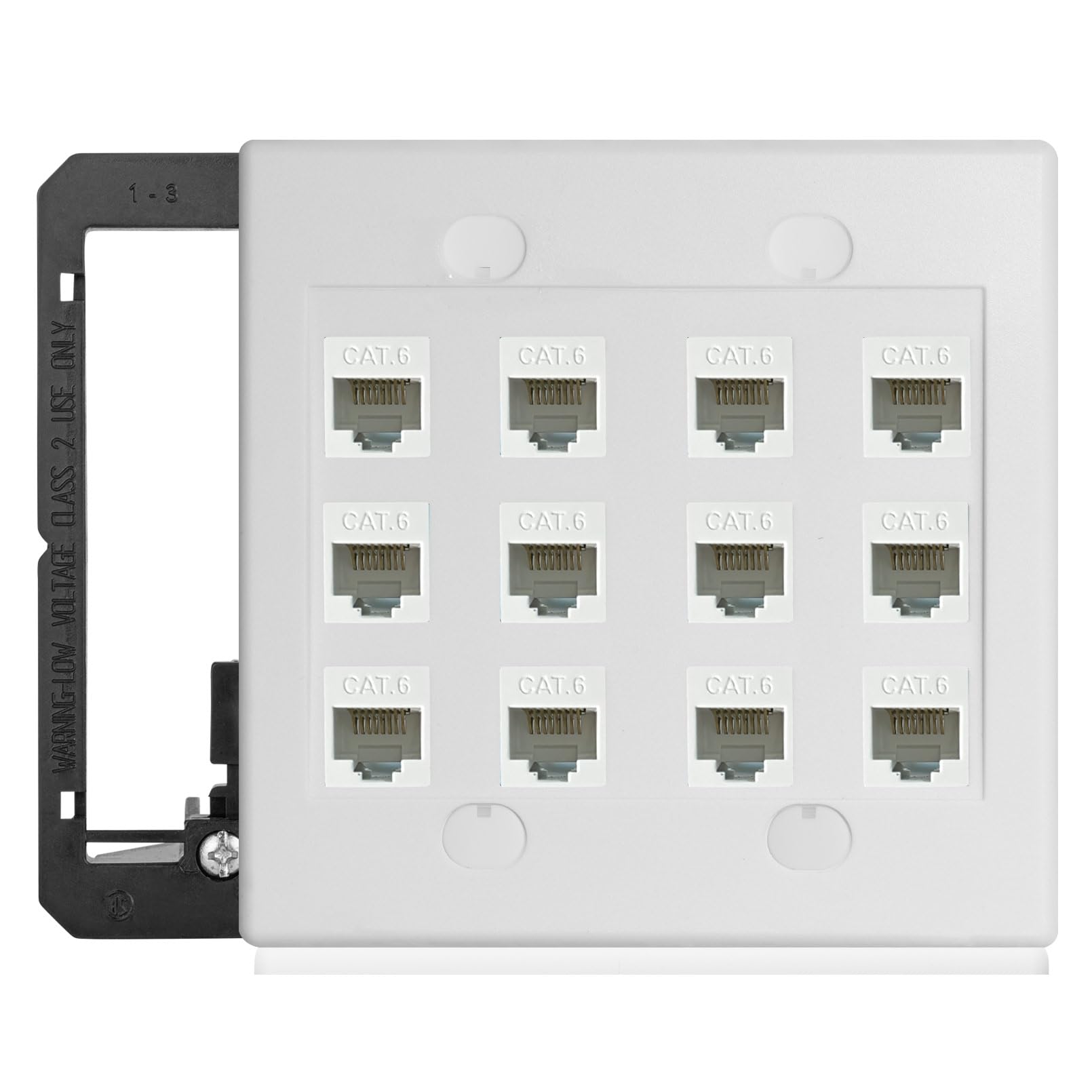 12 Port Ethernet Wall Plate White Cat6 Keystone Jack RJ45 Cables Inline Coupler Wires Connector Date Box Cover with 2 Gang Low Voltage Mount for Network Outlet Setup