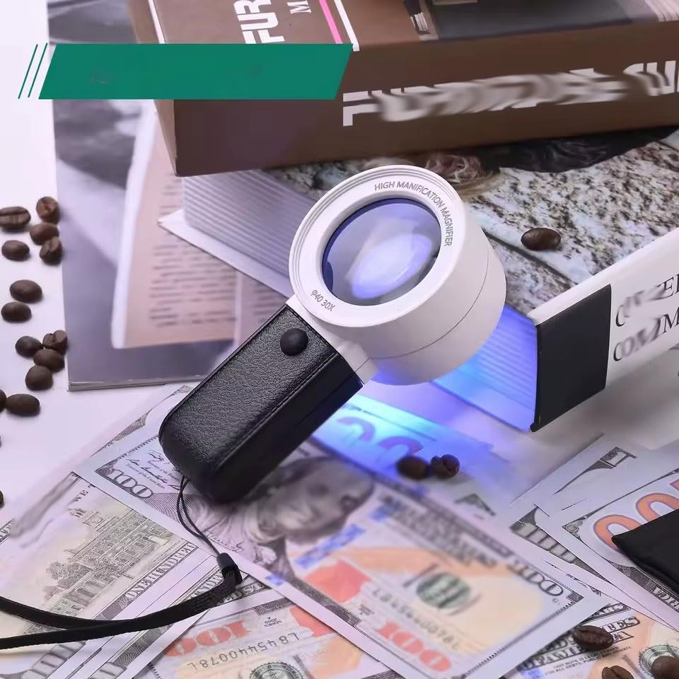 Obiektyw 30-krotne szkło powiększające z podświetleniem LED, ręczna lupa do czytania