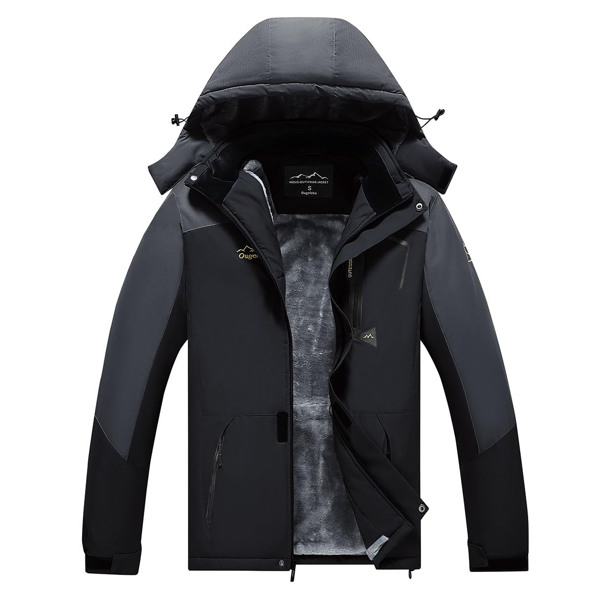 Ougelebo Wind- und Wasserdichte Winterjacke Herren Warme Skijacke Gefütterte Outdoorjacke mit Abnehmbarer Kapuze
