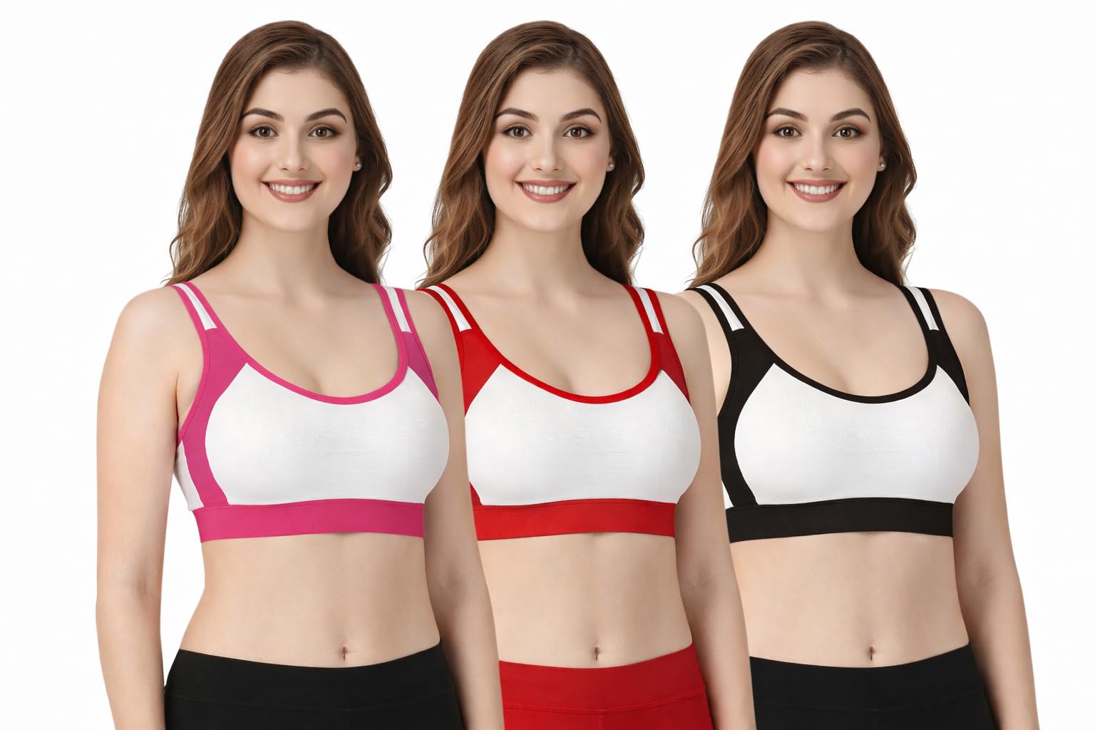 wonkey Women Sport Bra Pack of 3 Combo Breathable & Adjustable, Easy Comfort-picture-21