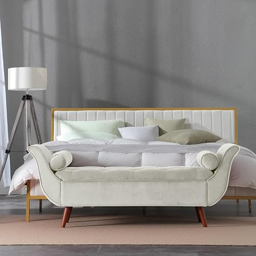 Miniatura 8 de Banco de almacenamiento de terciopelo para dormitorio al pie de la cama con 2 almohadas, banco otomán de almacenamiento tapizado con botones