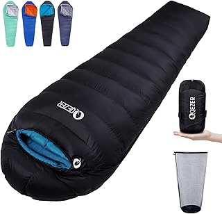 QEZER Down Sleeping Bag for Kids Adults -2~7℃ / -8~0℃,820g / 1560g,600-660+FP,Ultralight Winter Sleeping Bag 0 Degree for ...