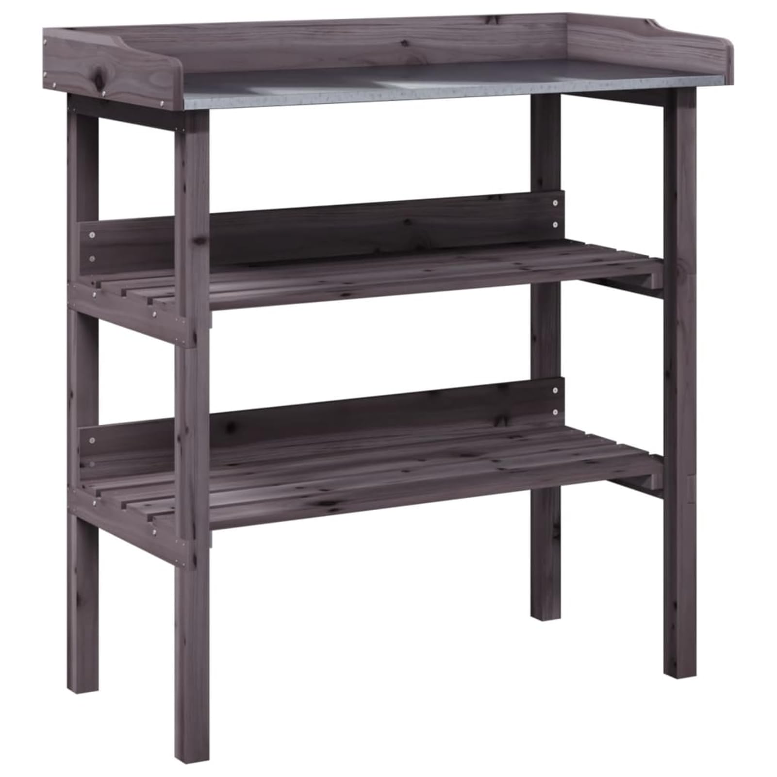 Geecher Tavolo Porta Piante, 2 Ripiani per Organizzare Vasi e Attrezzi da Giardinaggio, 78x38x82,5 cm, Legno Massello di Abete Grigio, Ideale per Giardino, Terrazza e Patio