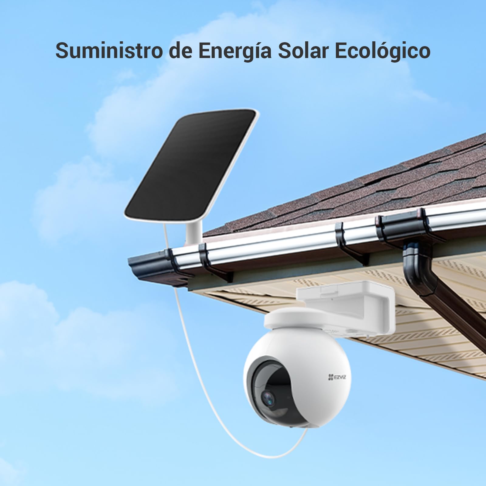 EZVIZ Panel Solar-F Fuente de Alimentación con Puerto Tipo C, para Cámaras Vigilancia WiFi Exterior con Batería, Impermeable, Montaje Ajustable, 4,2W, Fuente de Alimentación Continua (con Cable de 4m)
